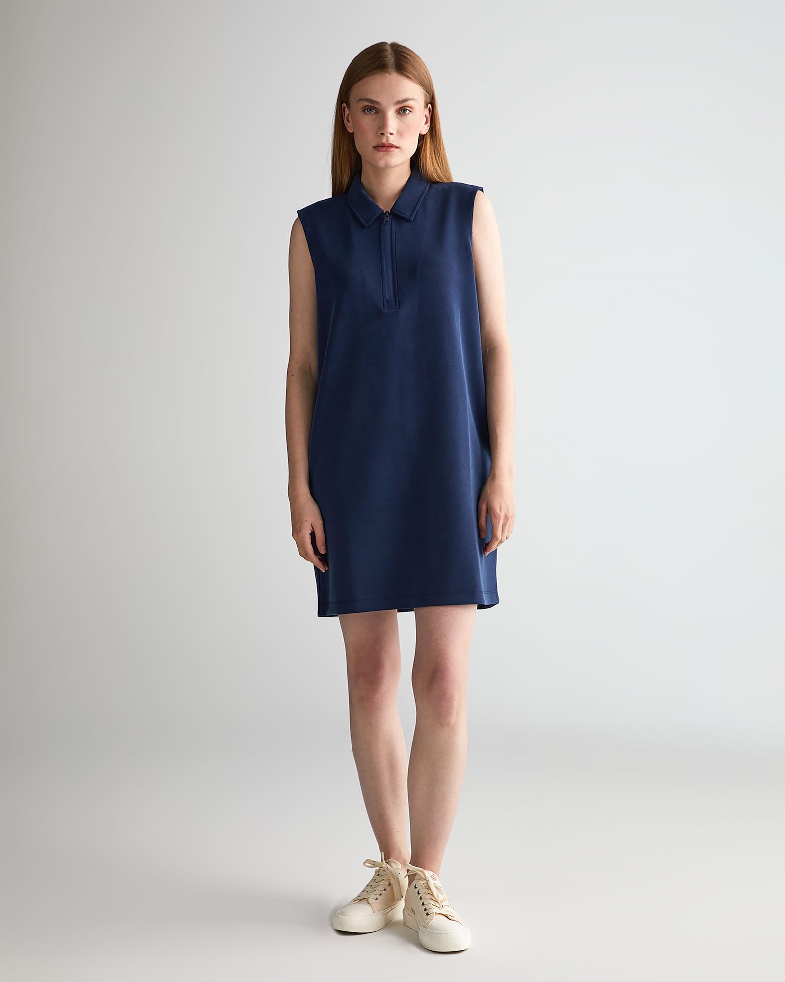 GANT Kadın Lacivert Regular Fit Yarım Fermuarlı Elbise