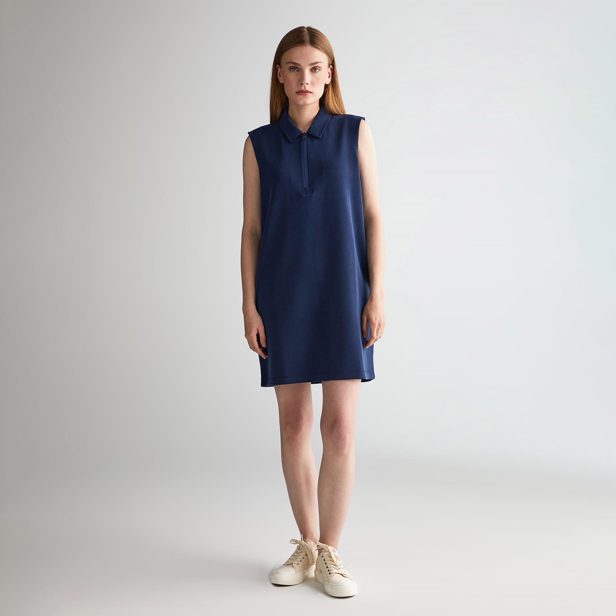 GANT Kadın Lacivert Regular Fit Yarım Fermuarlı Elbise