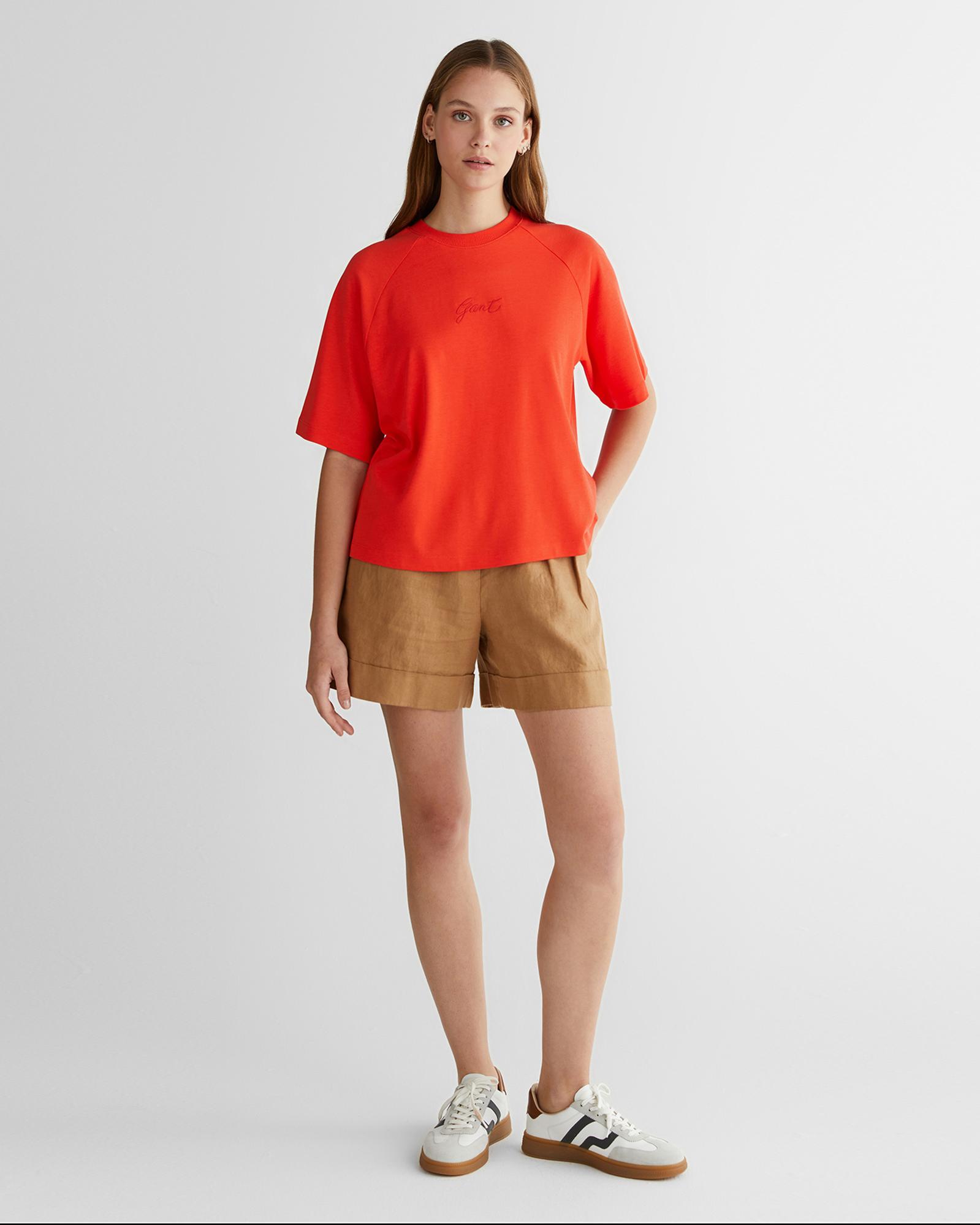 GANT Kadın Kırmızı Bisiklet Yaka Logolu T-Shirt