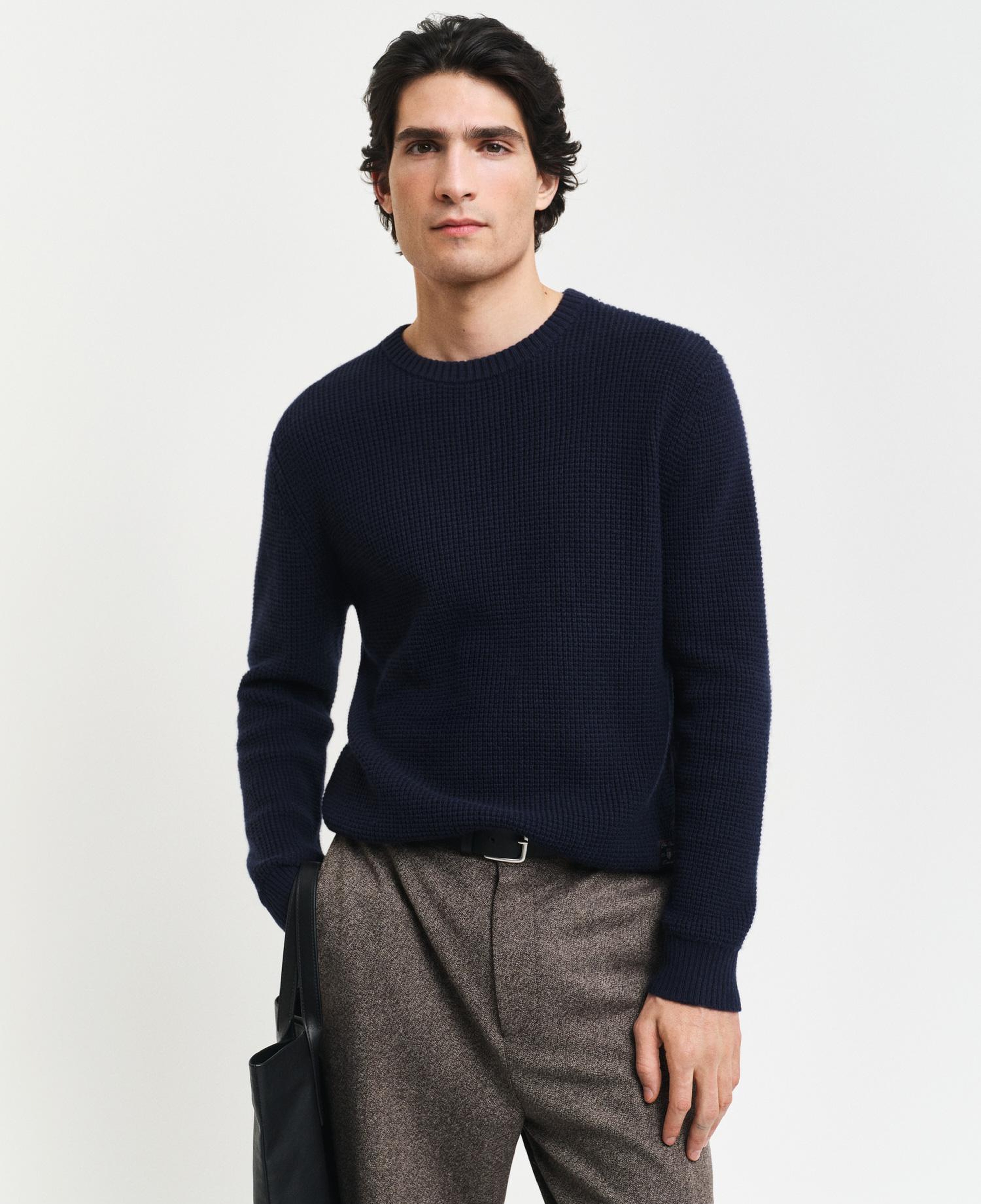 GANT Erkek Lacivert Regular Fit Bisiklet Yaka Kazak