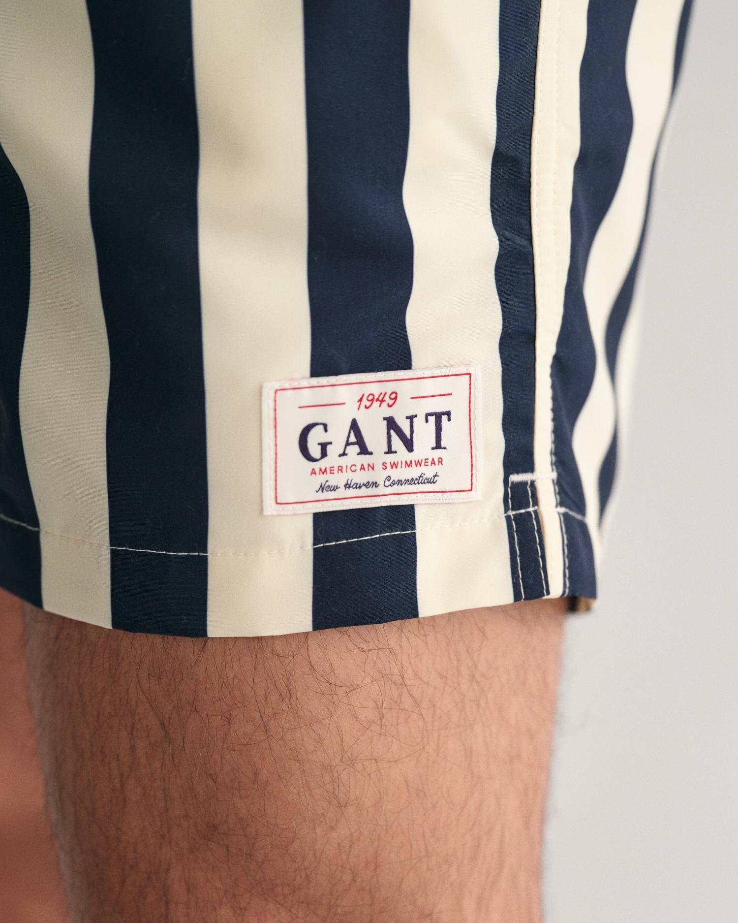 GANT Erkek Lacivert Regular Fit Çizgili Mayo Şort