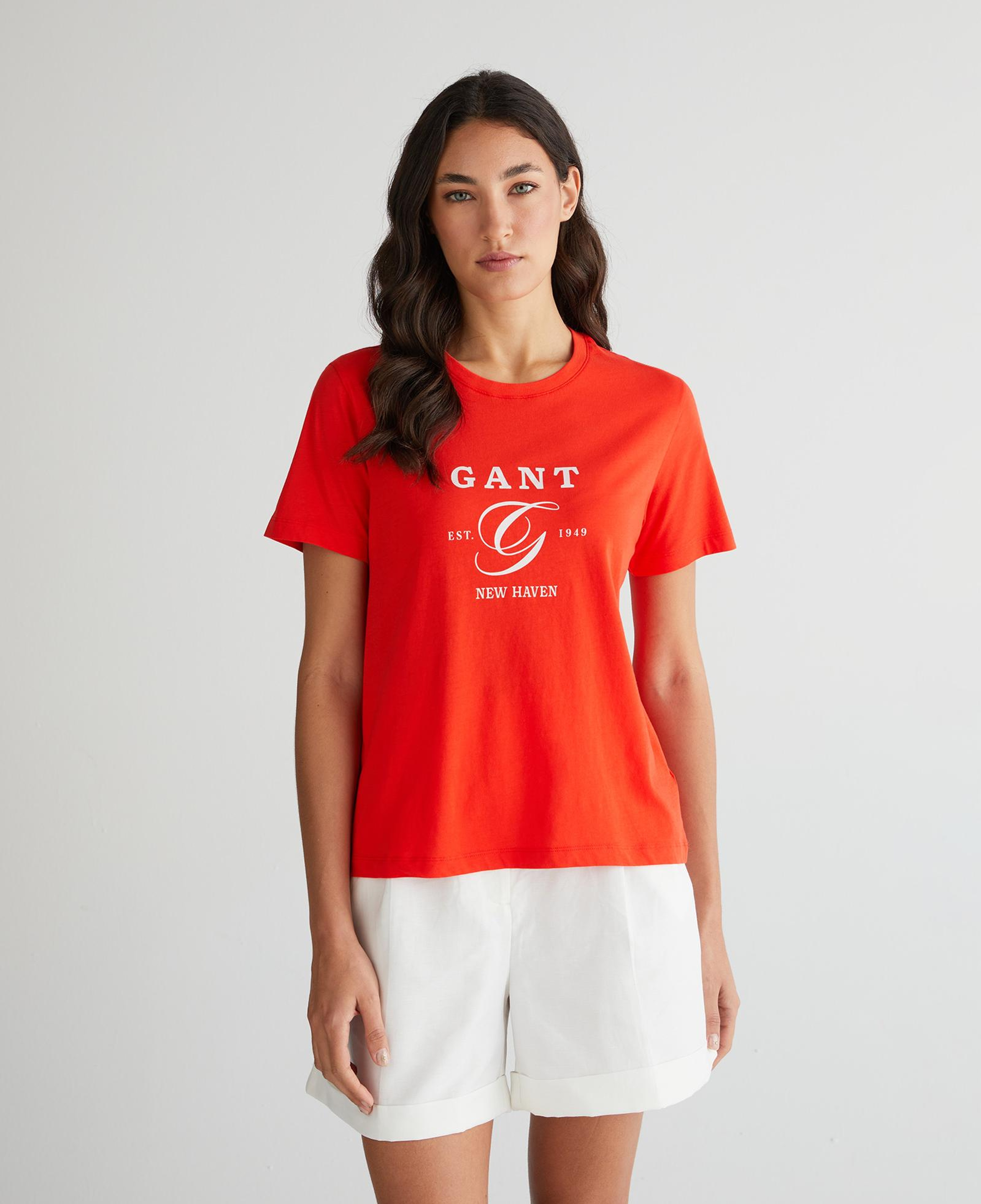 GANT Kadın Turuncu Regular Fit Bisiklet Yaka Logolu T-Shirt