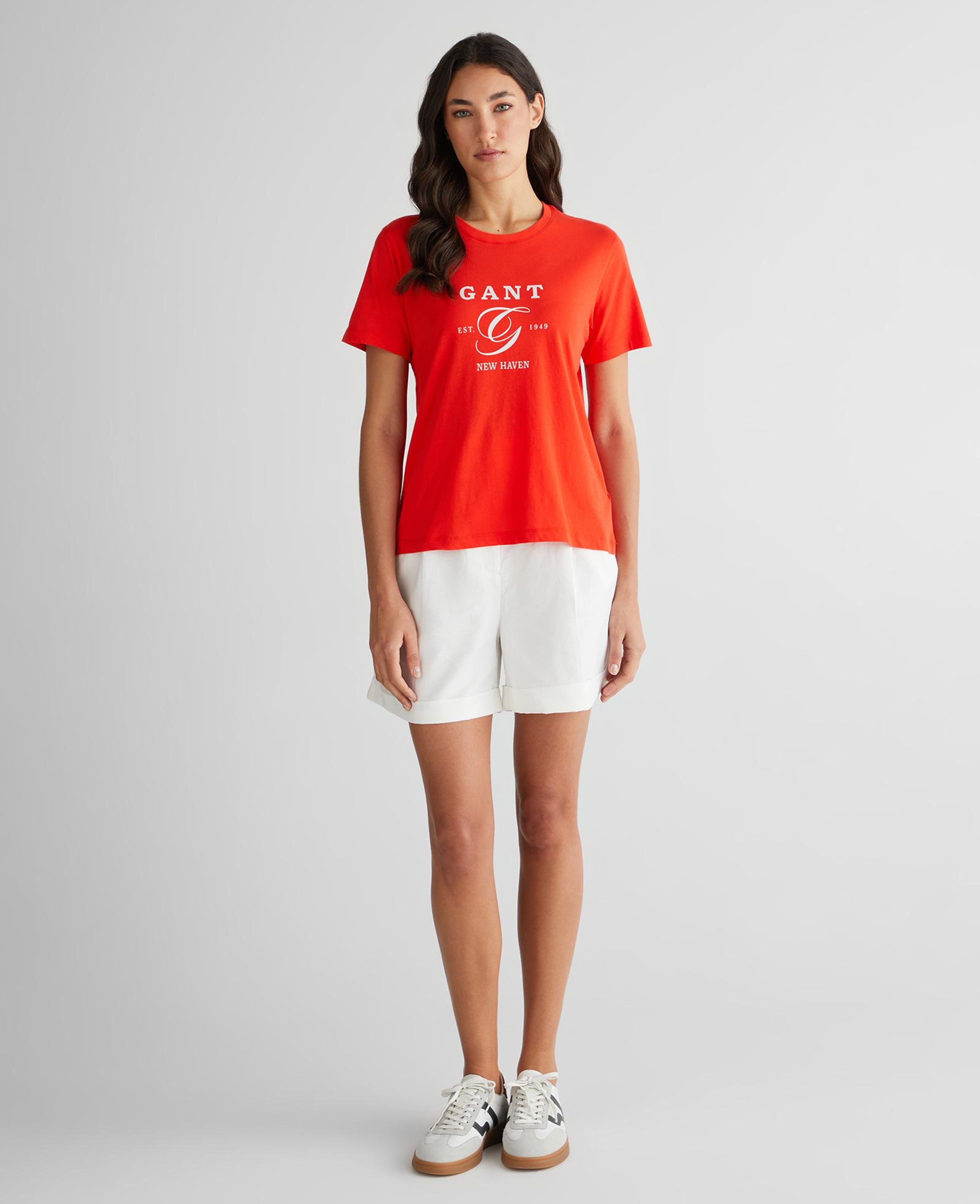 GANT Kadın Turuncu Regular Fit Bisiklet Yaka Logolu T-Shirt