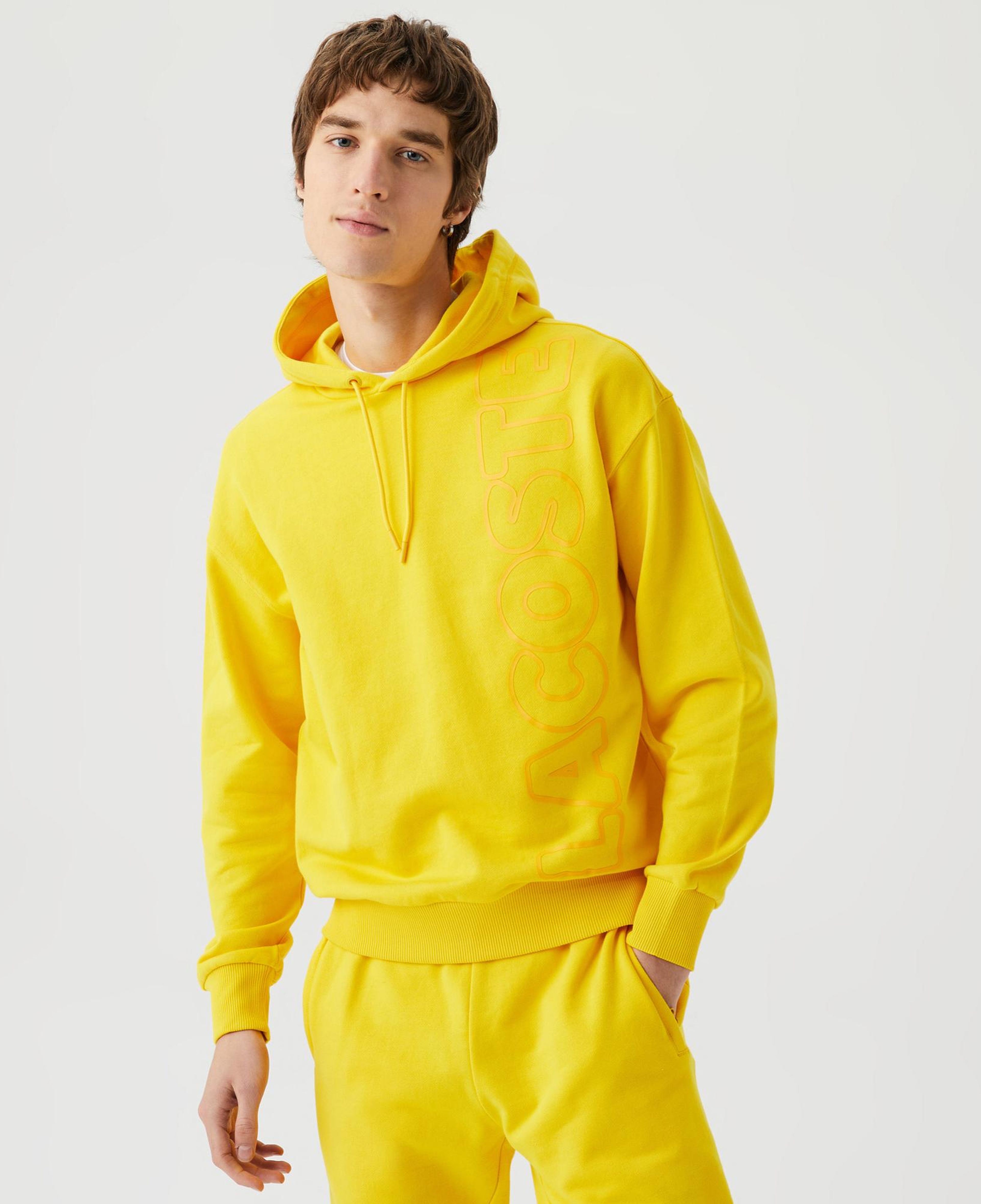 Unisex Relaxed Fit Kapüşonlu Baskılı Sarı Sweatshirt