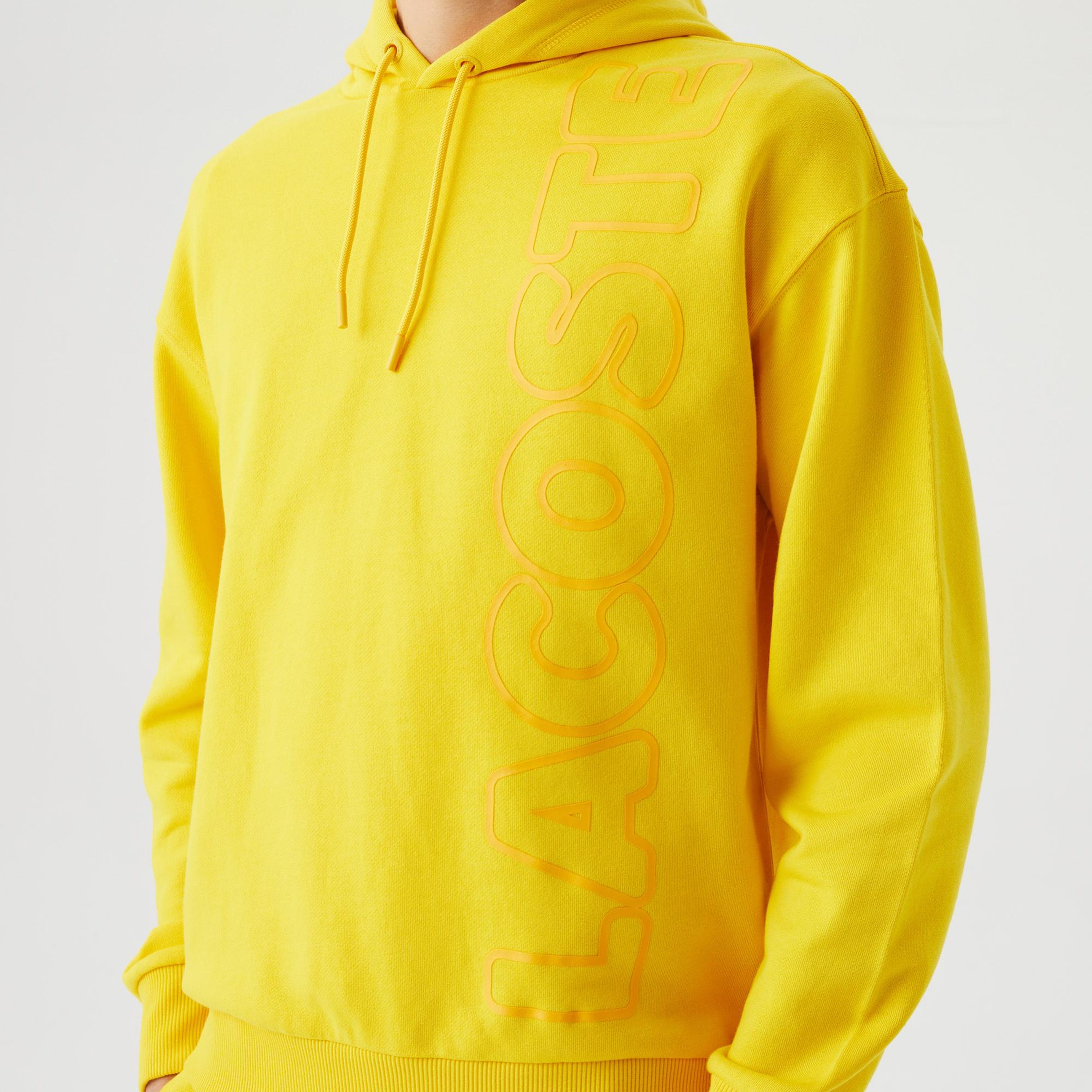 Unisex Relaxed Fit Kapüşonlu Baskılı Sarı Sweatshirt