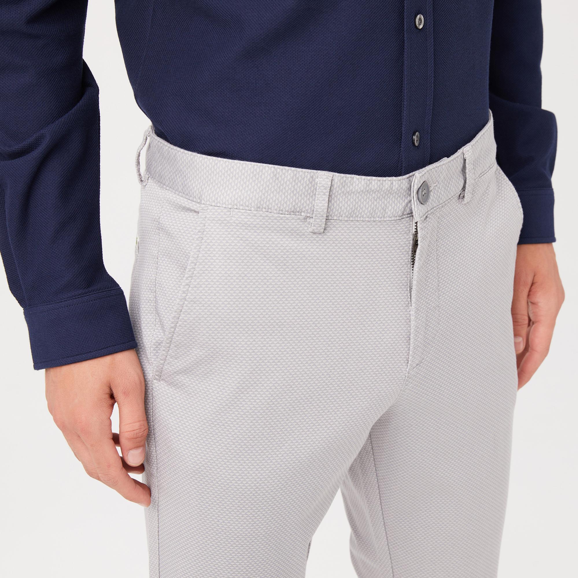 Erkek Slim Fit Baskılı Açık Gri Pantolon