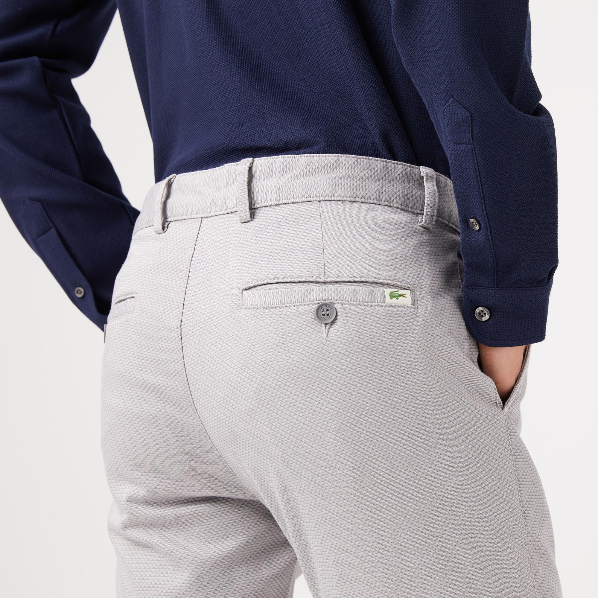 Erkek Slim Fit Baskılı Açık Gri Pantolon