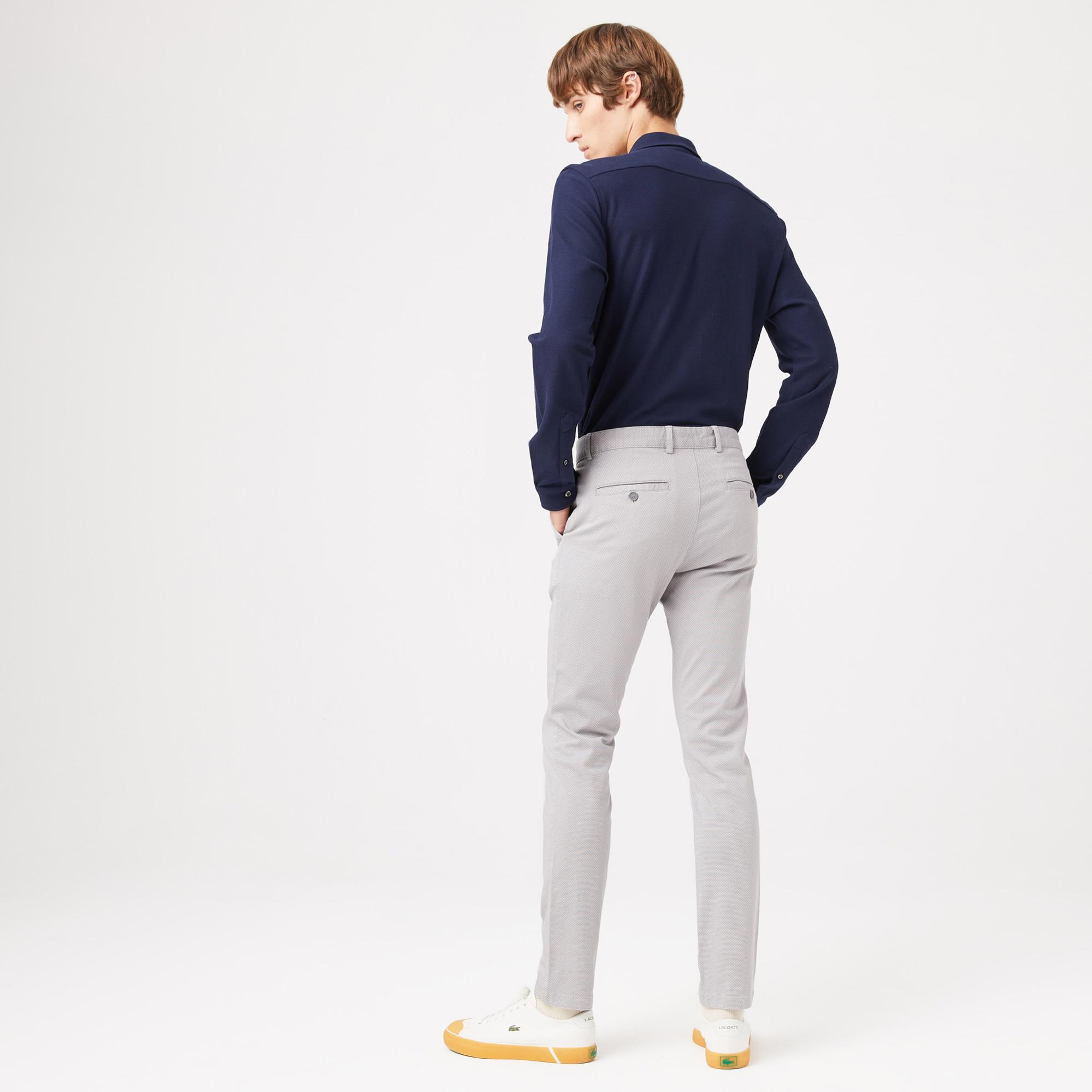 Erkek Slim Fit Baskılı Açık Gri Pantolon