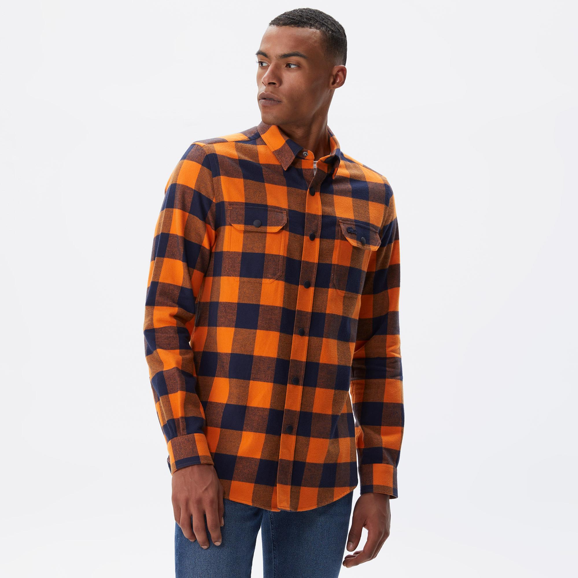 Erkek Slim Fit Ekose Lacivert Gömlek