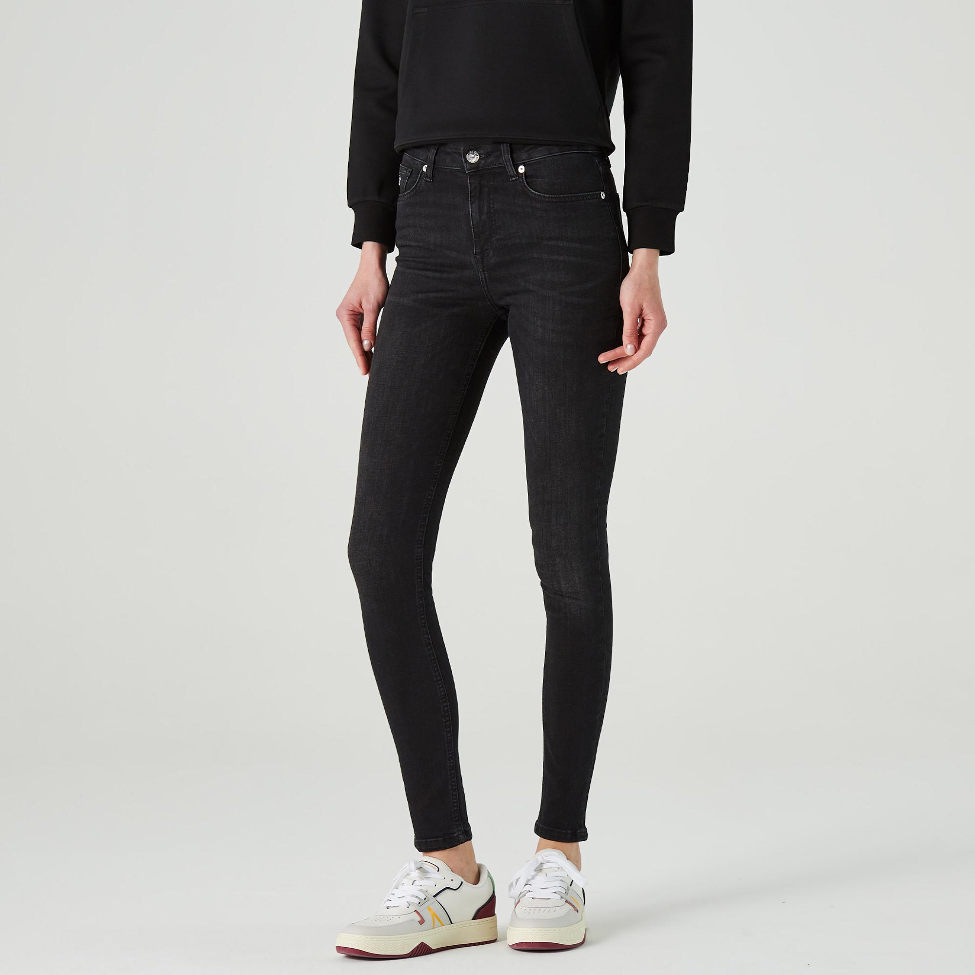 Lacoste Kadın Skinny Fit Denim Koyu Gri Pantolon