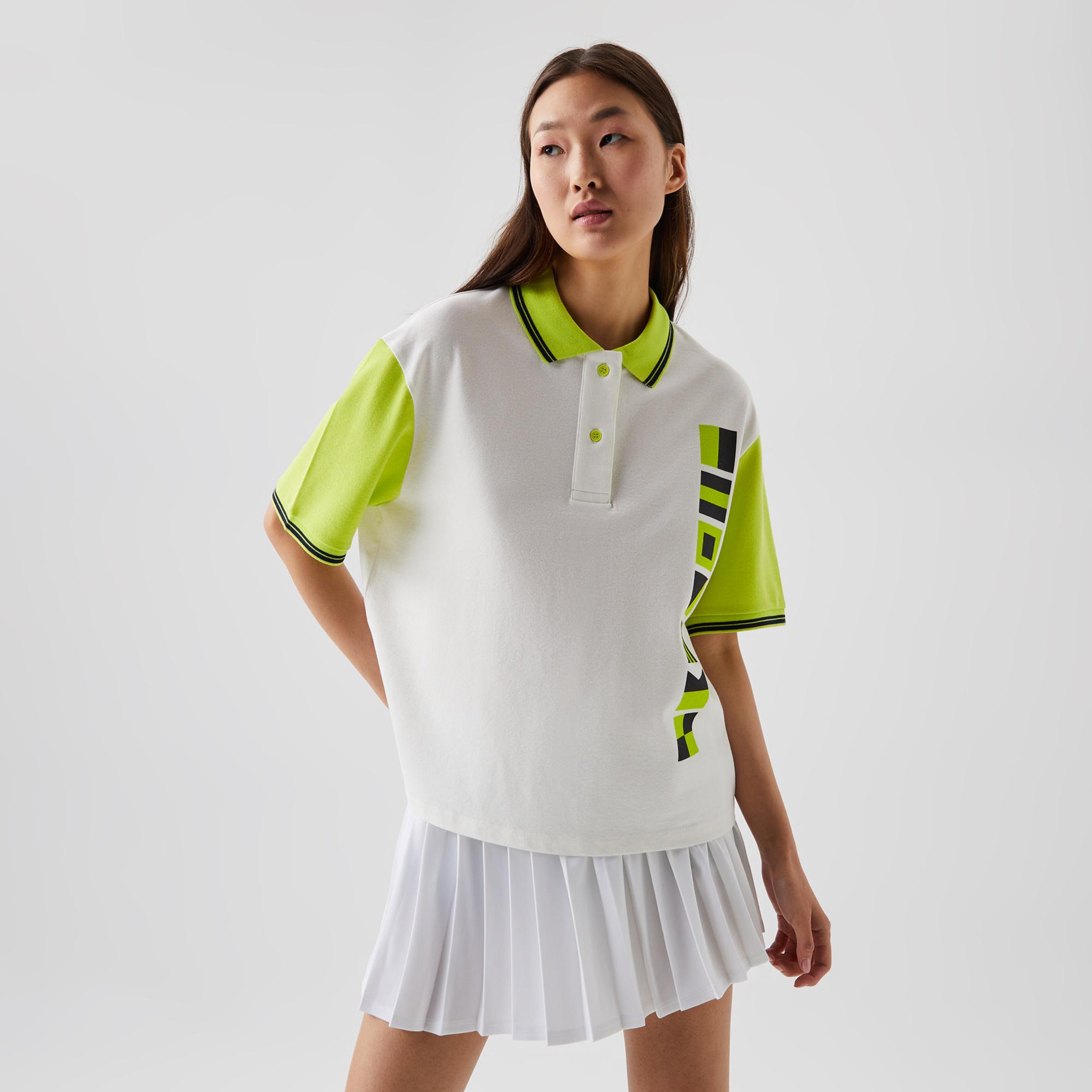 Lacoste Kadın Relaxed Fit Baskılı Beyaz Polo