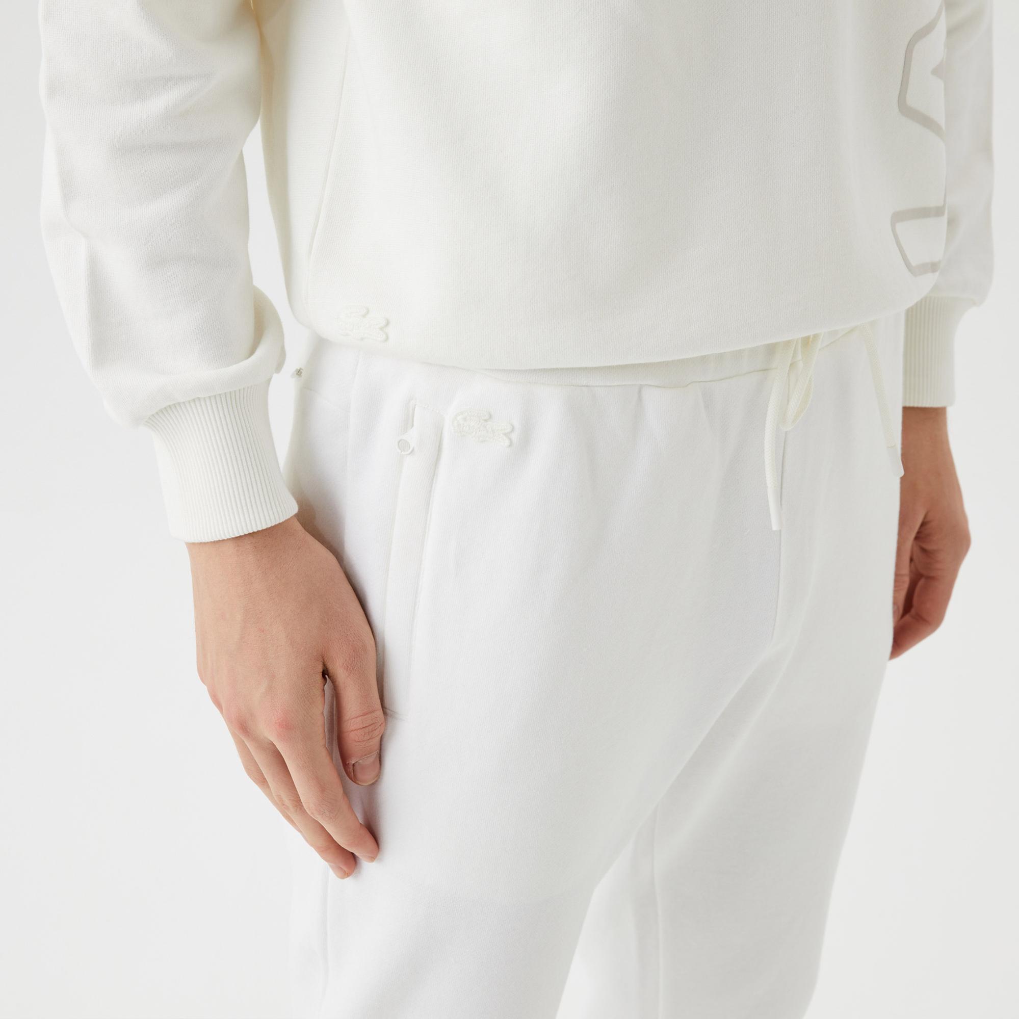 Erkek Slim Fit Baskılı Beyaz Eşofman Altı