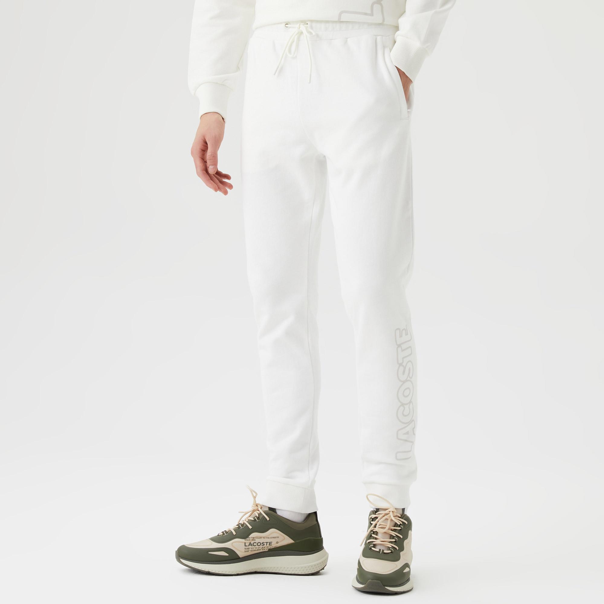 Erkek Slim Fit Baskılı Beyaz Eşofman Altı