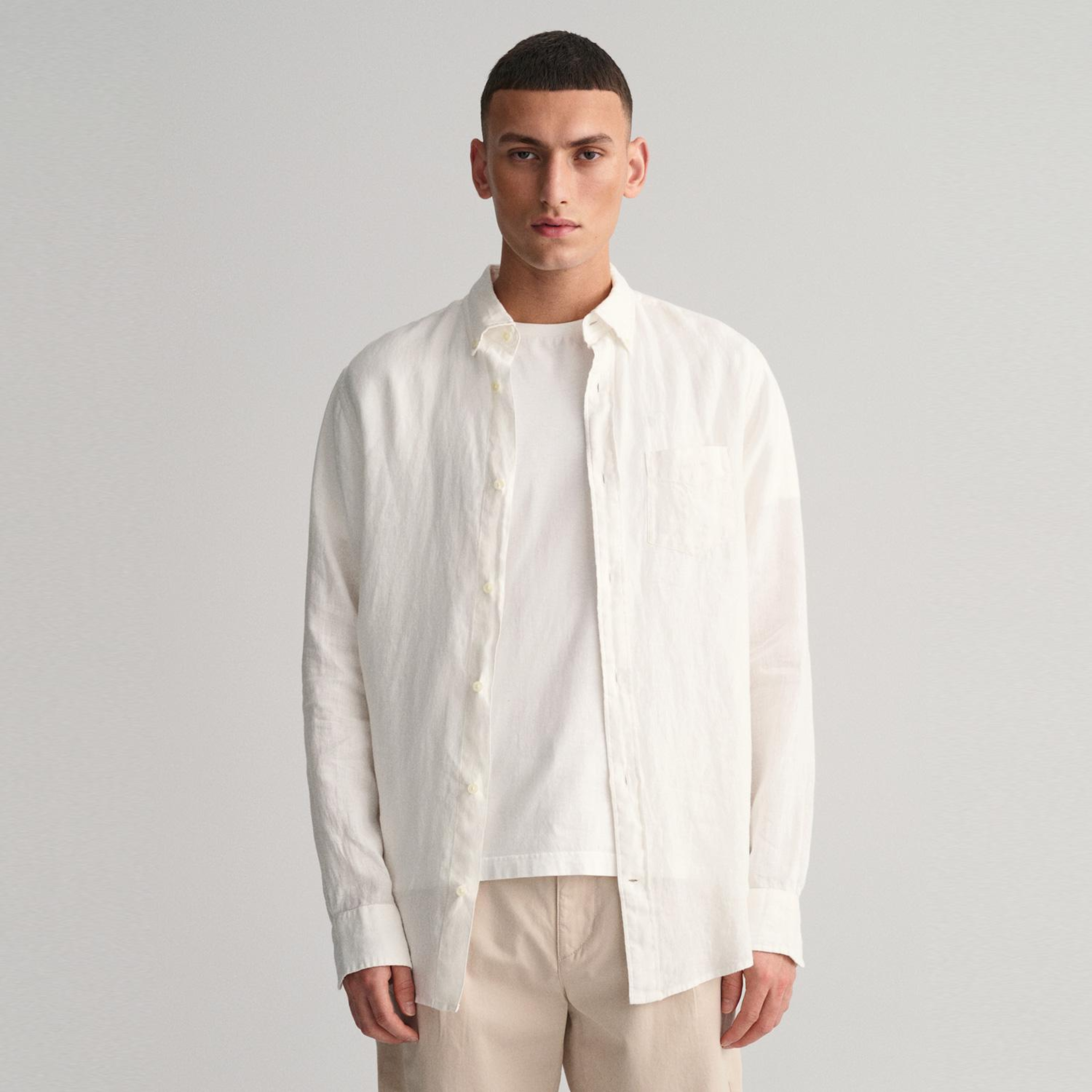 GANT Erkek Beyaz Regular Fit Keten Gömlek