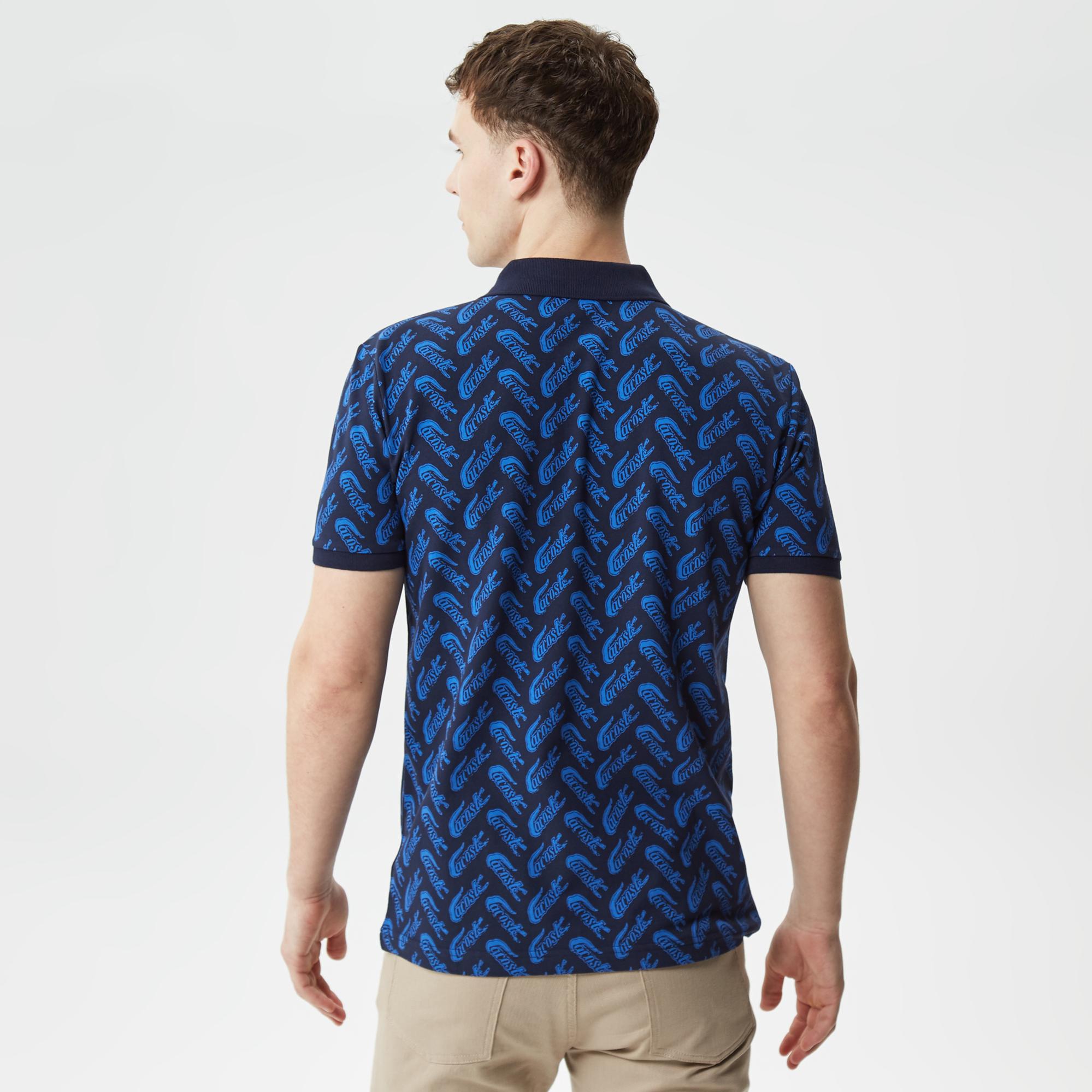 Erkek Slim Fit Desenli Lacivert Polo