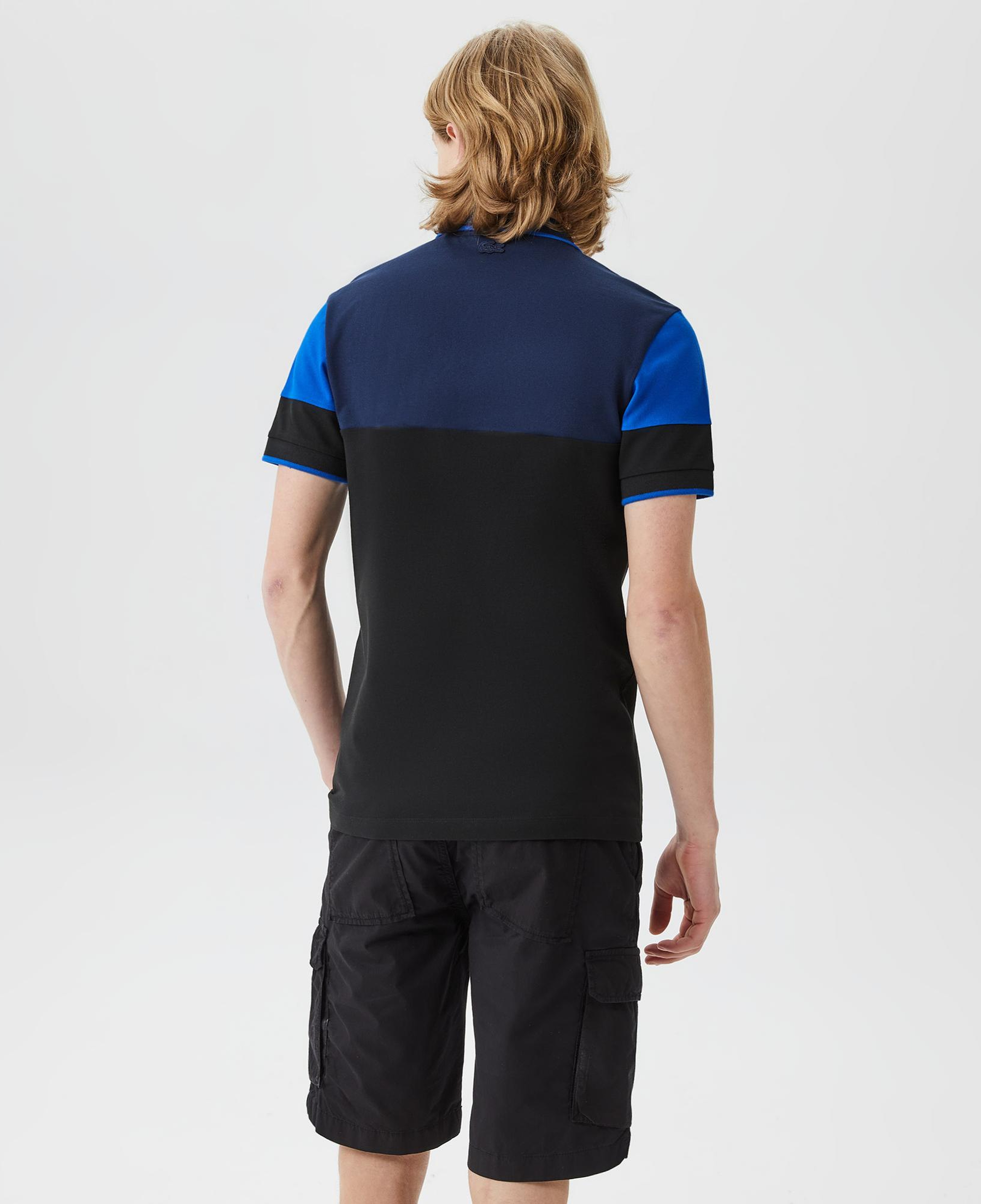 Erkek Slim Fit Renk Bloklu Siyah Polo