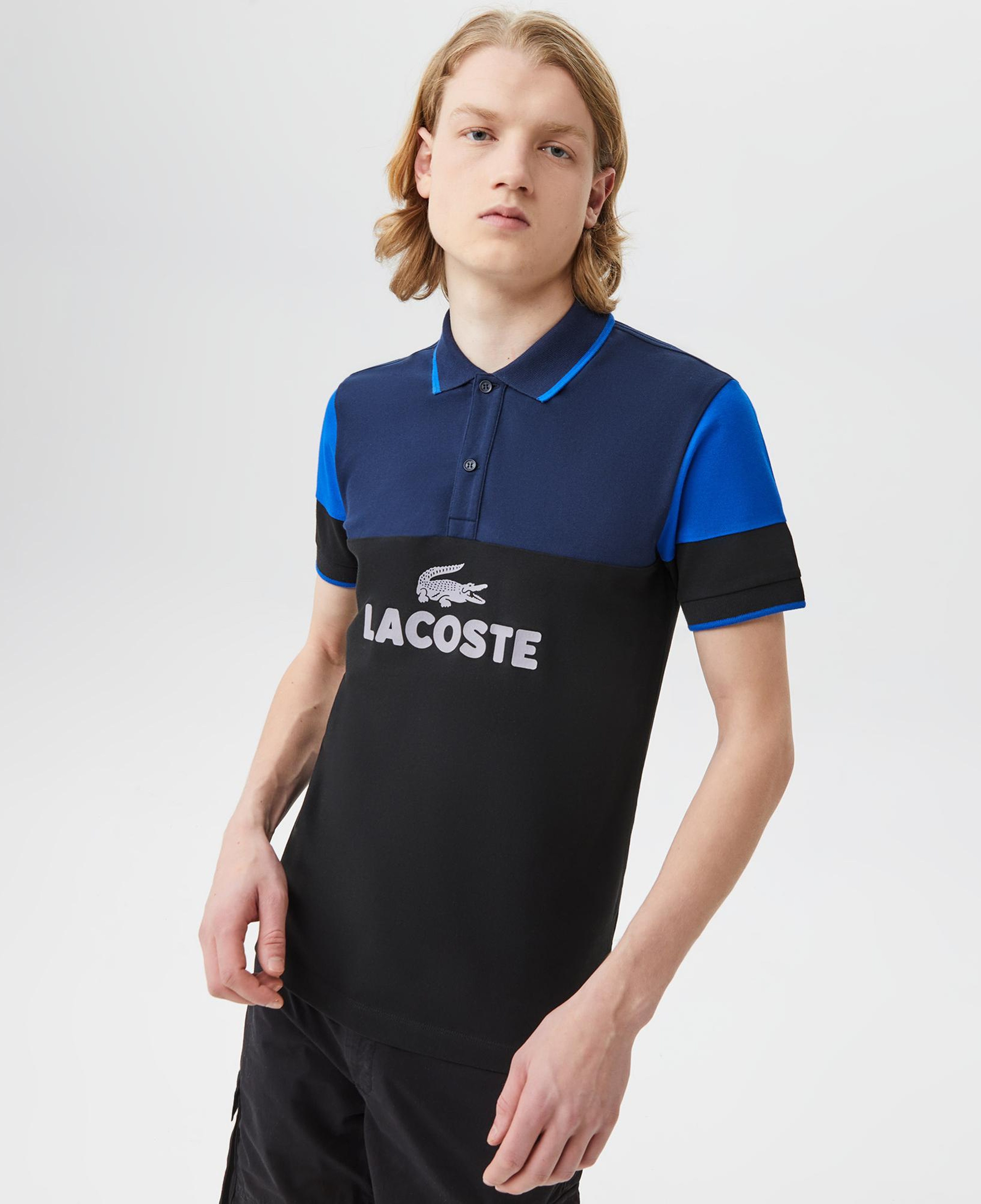 Erkek Slim Fit Renk Bloklu Siyah Polo