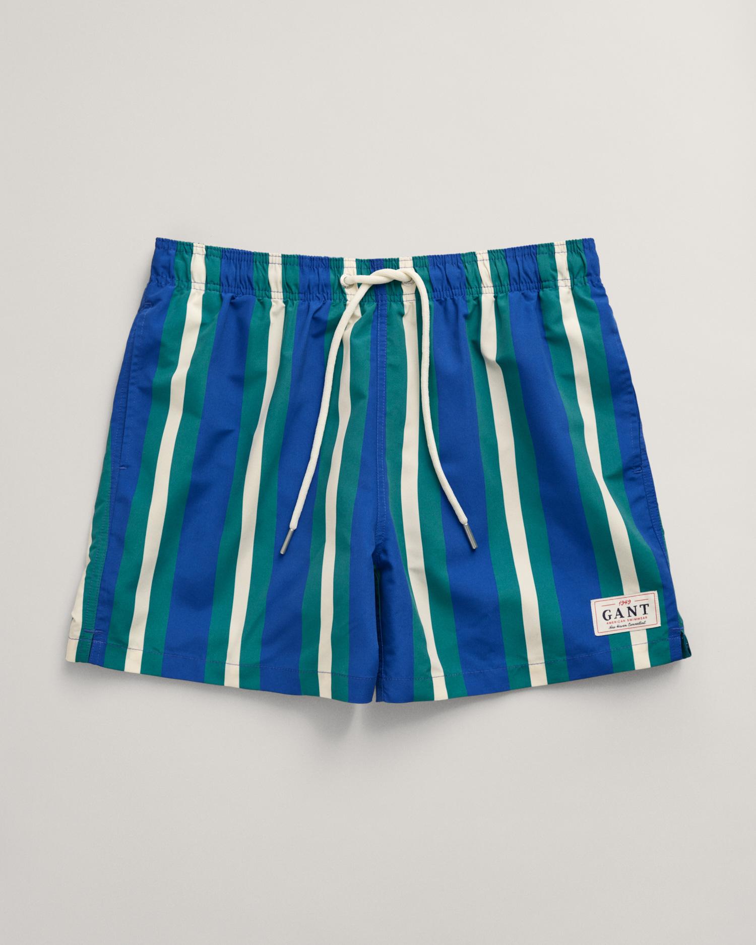 GANT Erkek Mavi Regular Fit Çizgili Mayo Şort