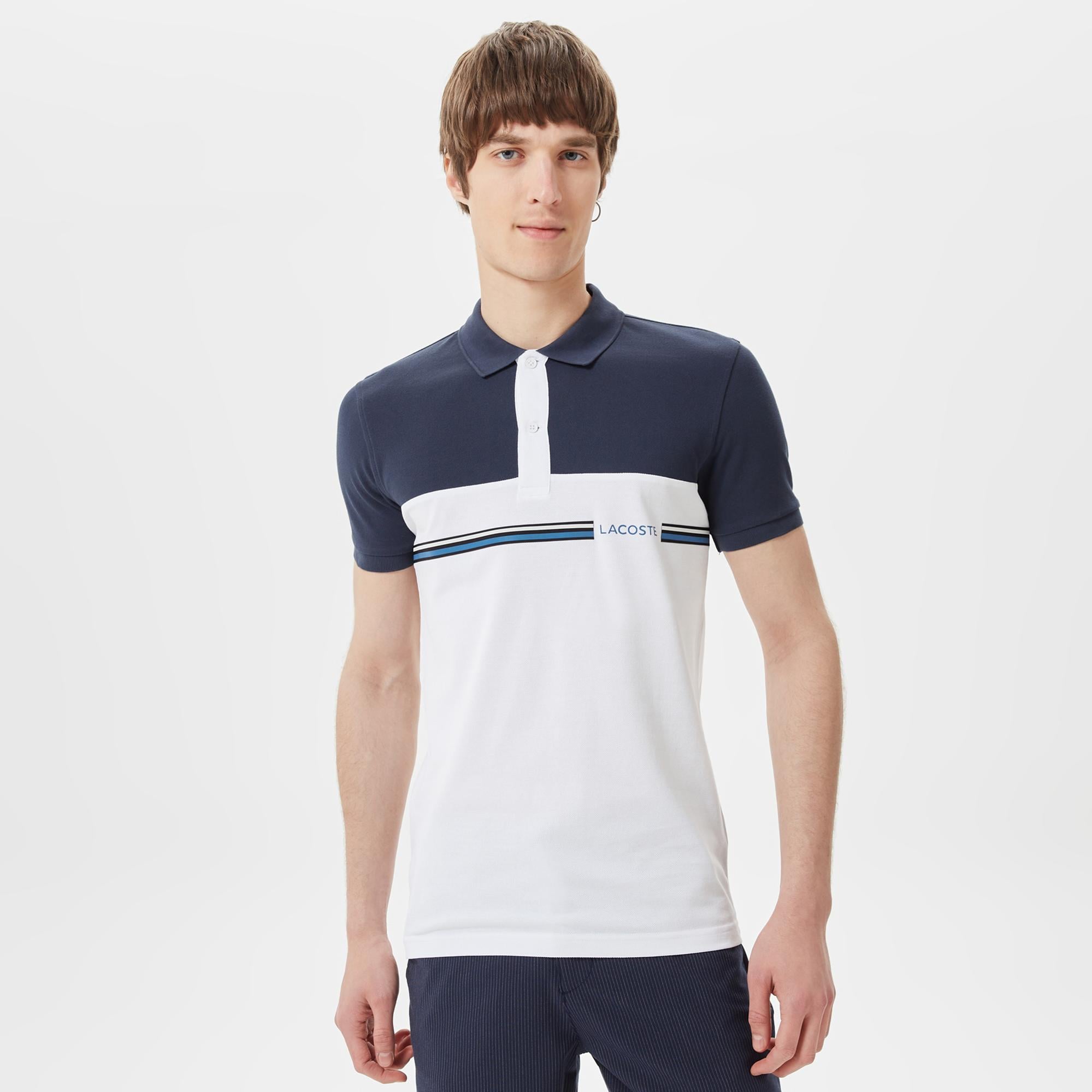 Erkek Slim Fit Renk Bloklu Lacivert Polo