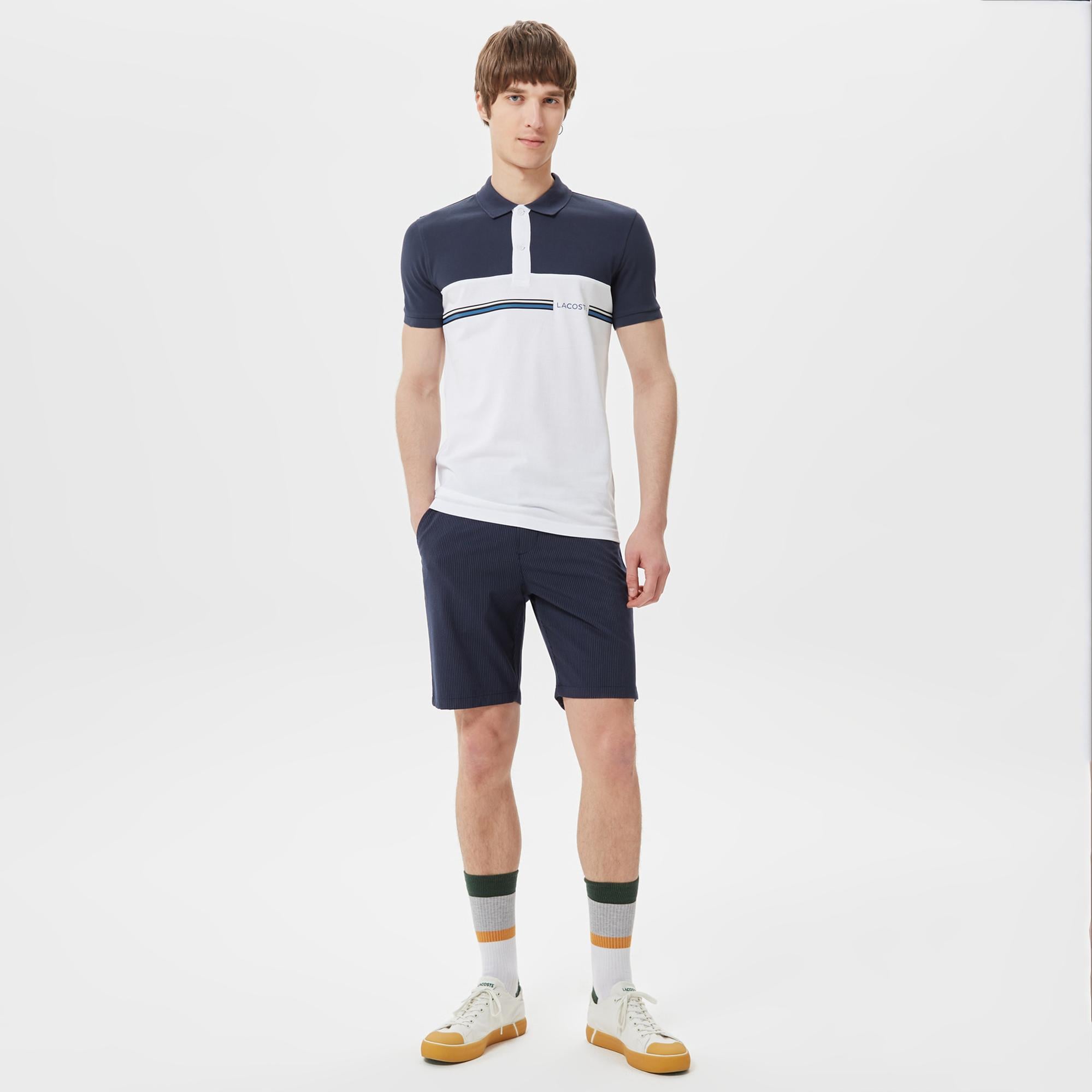 Erkek Slim Fit Renk Bloklu Lacivert Polo