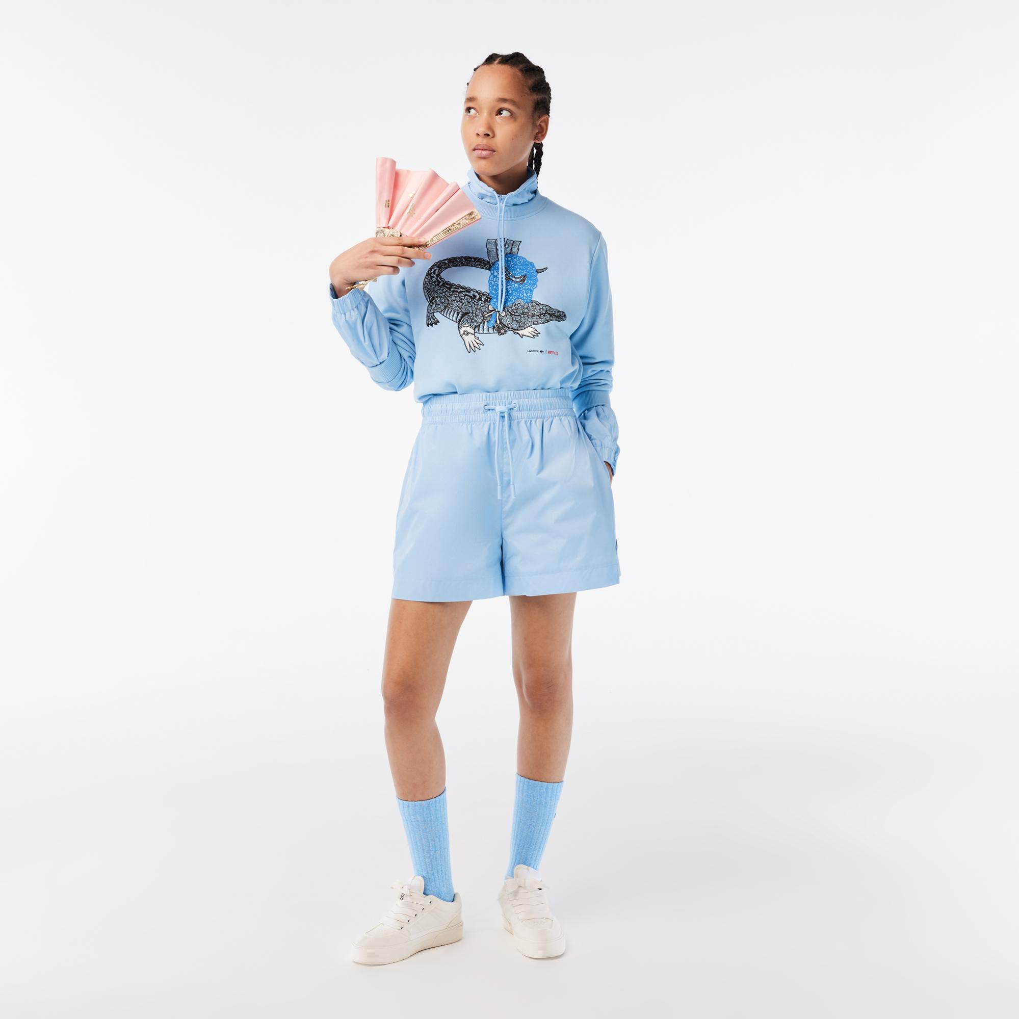 Netflix Kadın Loose Fit Bisiklet Yaka Baskılı Açık Mavi Sweatshirt