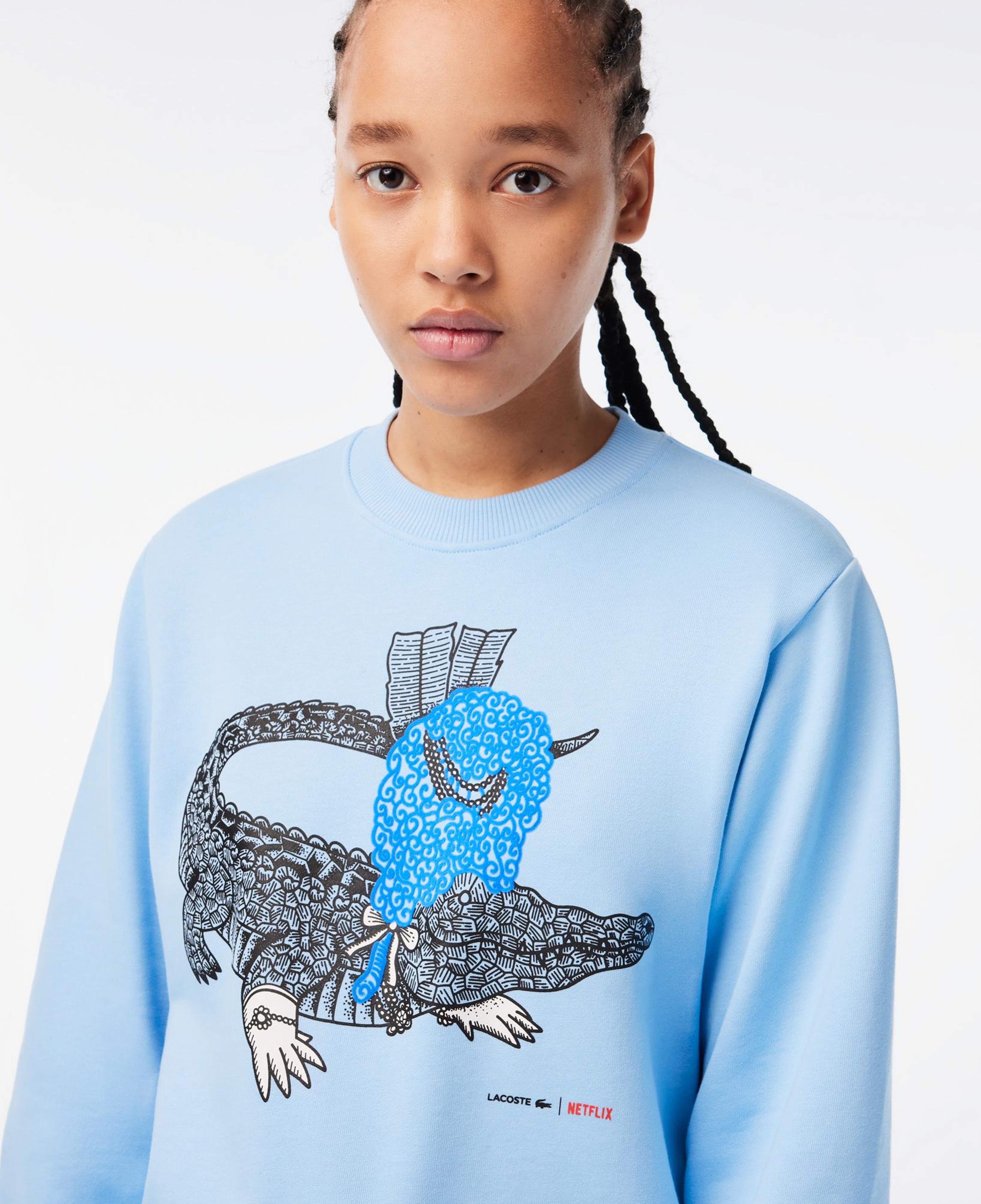 Netflix Kadın Loose Fit Bisiklet Yaka Baskılı Açık Mavi Sweatshirt