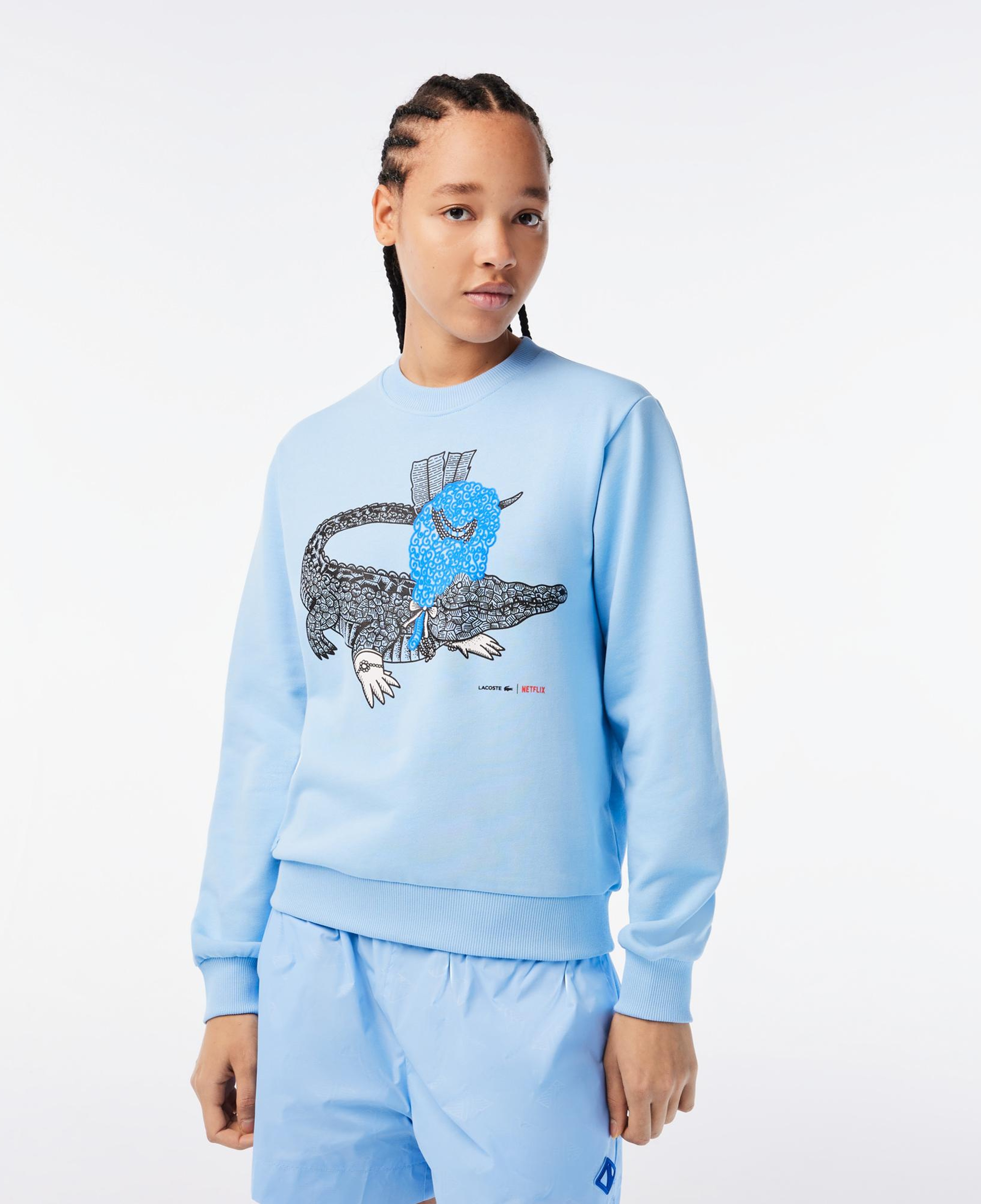 Netflix Kadın Loose Fit Bisiklet Yaka Baskılı Açık Mavi Sweatshirt