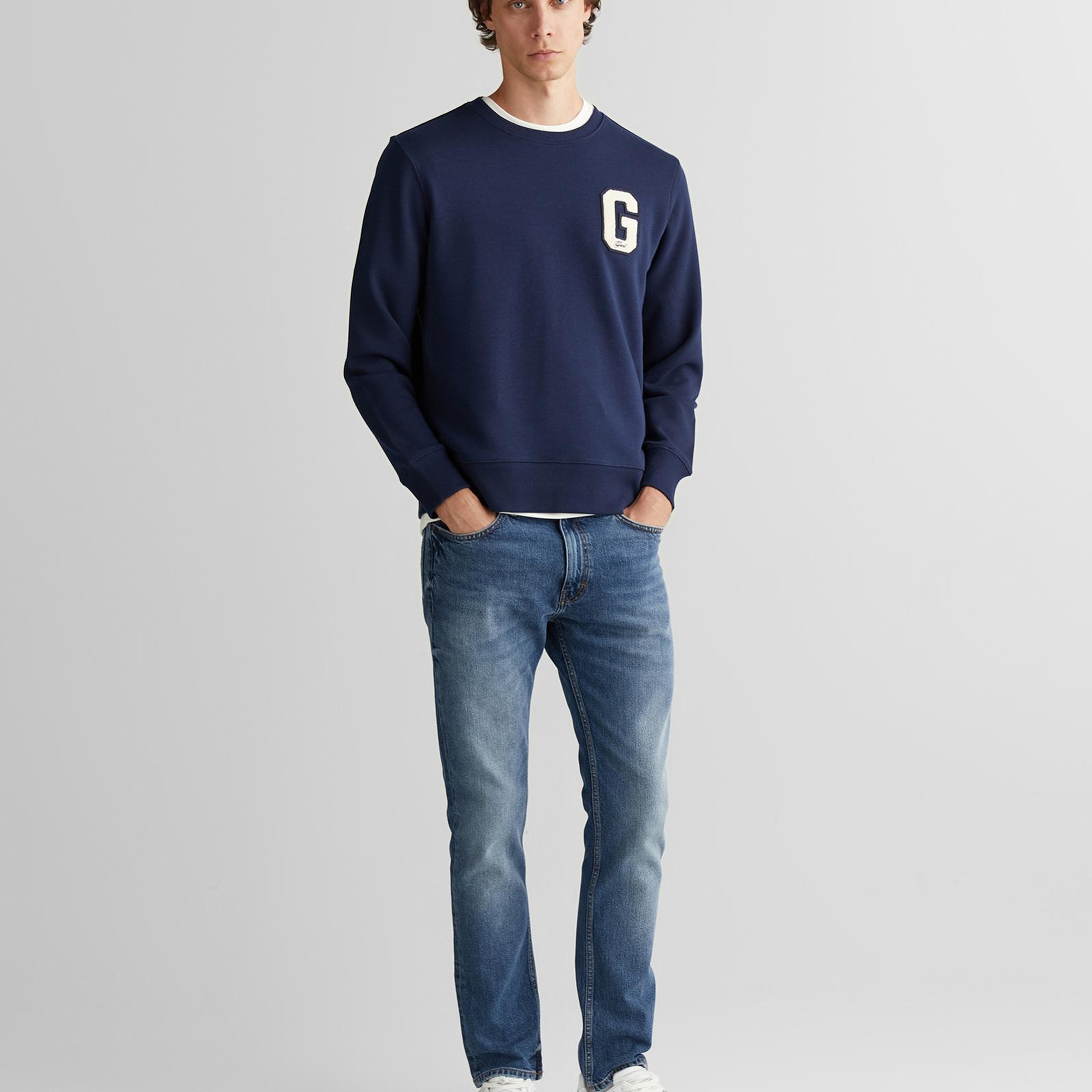 GANT Erkek Lacivert Regular Fit Bisiklet Yaka Logolu Sweatshirt