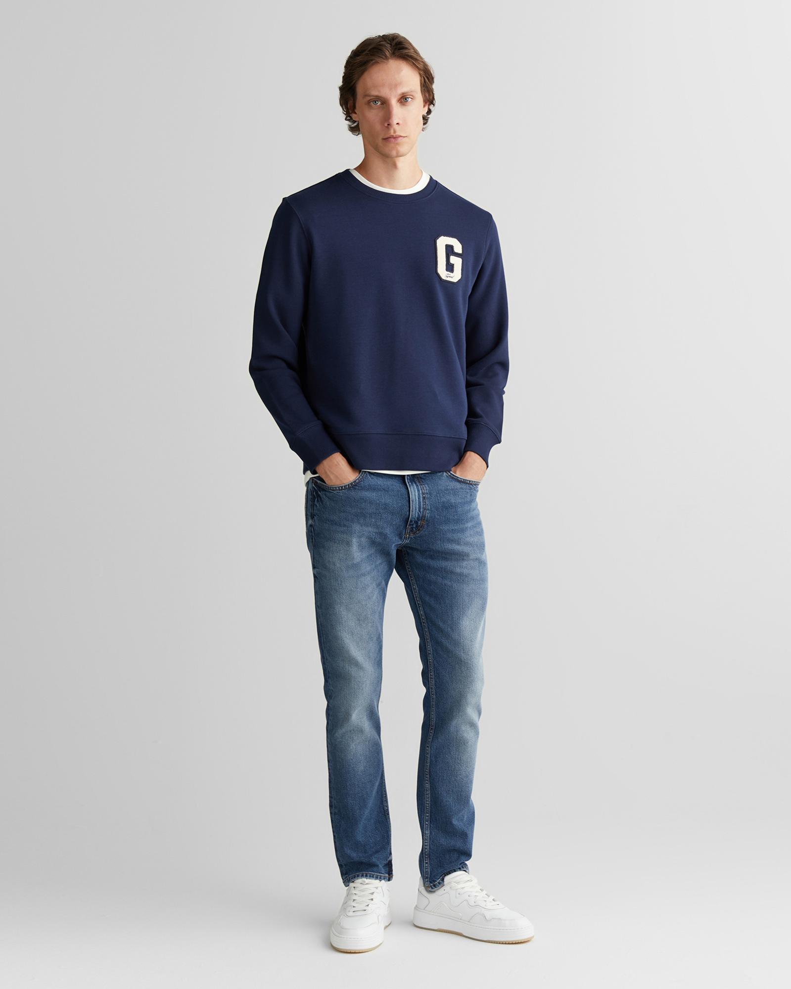 GANT Erkek Lacivert Regular Fit Bisiklet Yaka Logolu Sweatshirt