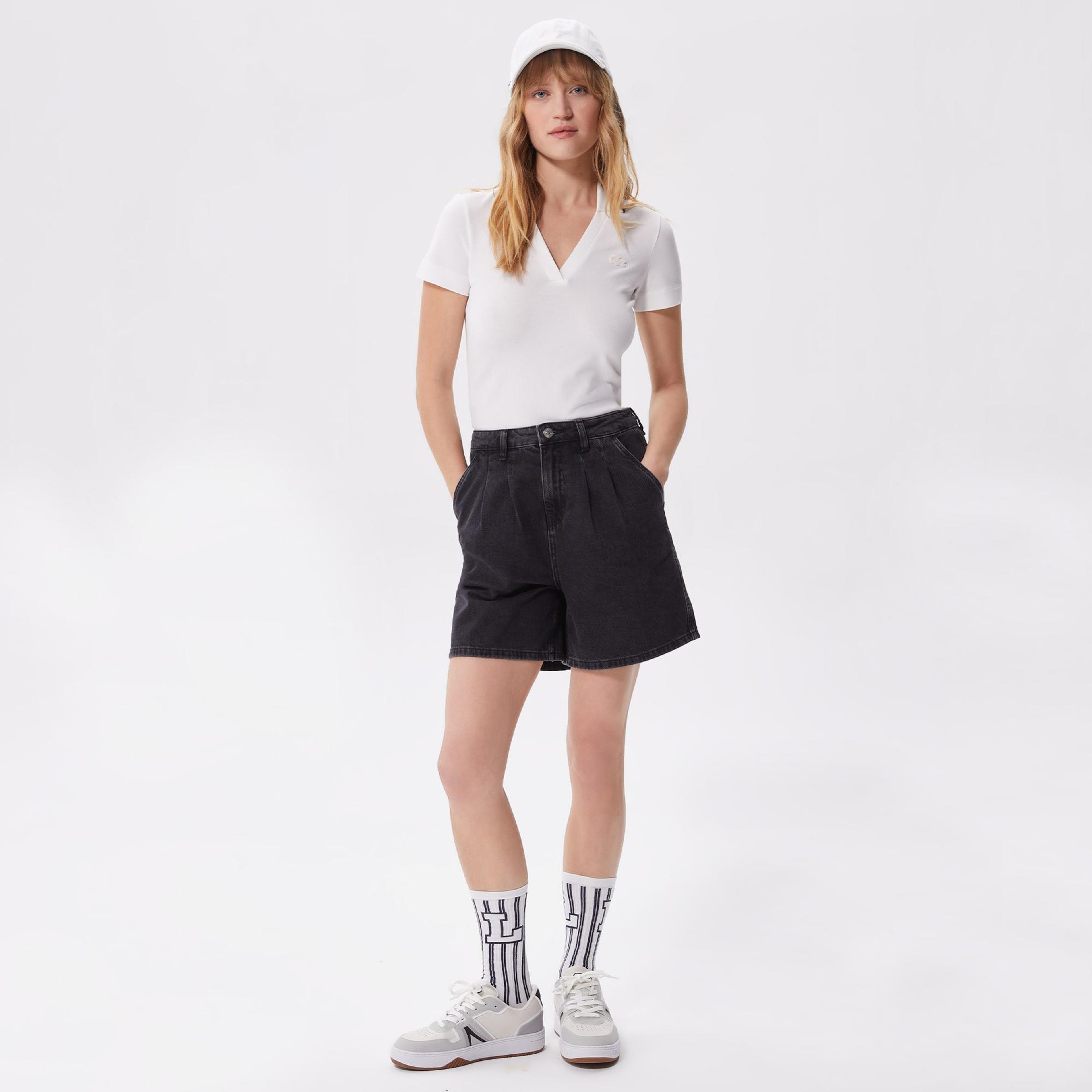 Kadın Loose Fit Denim Siyah Bermuda