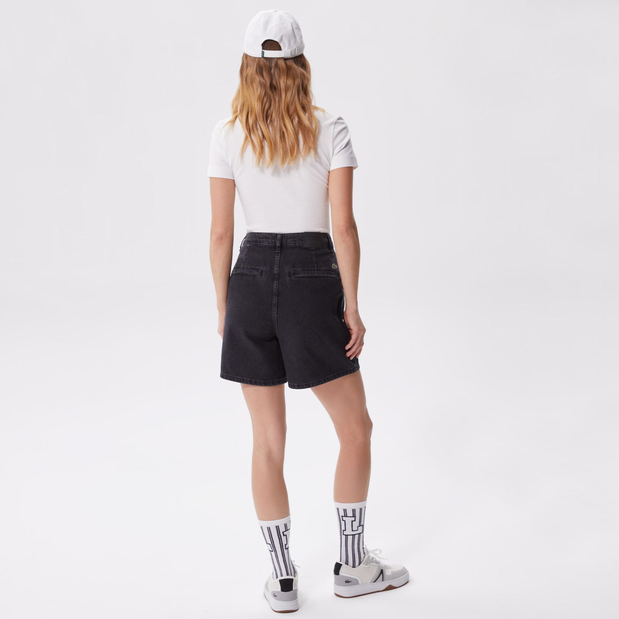 Kadın Loose Fit Denim Siyah Bermuda