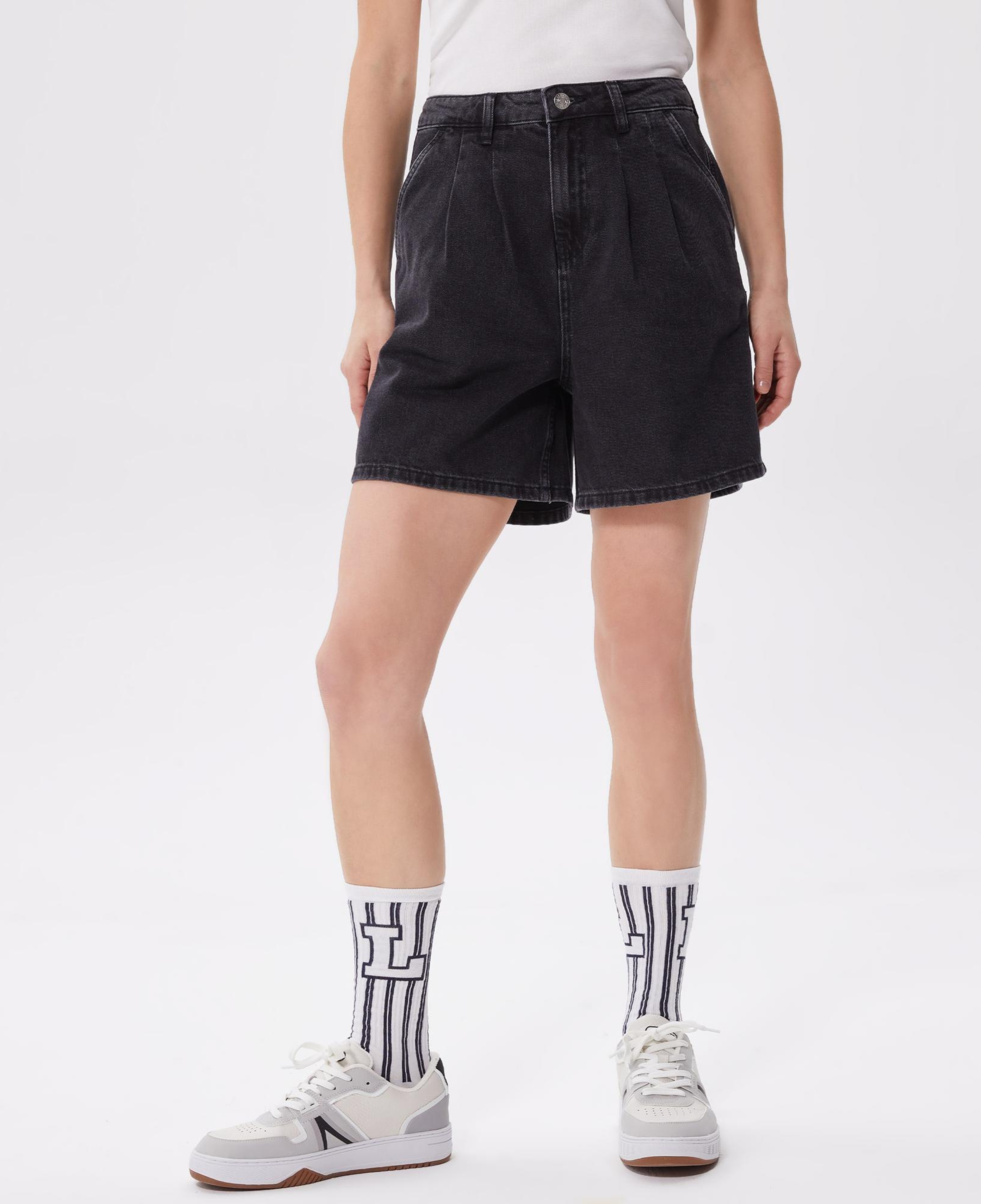 Kadın Loose Fit Denim Siyah Bermuda