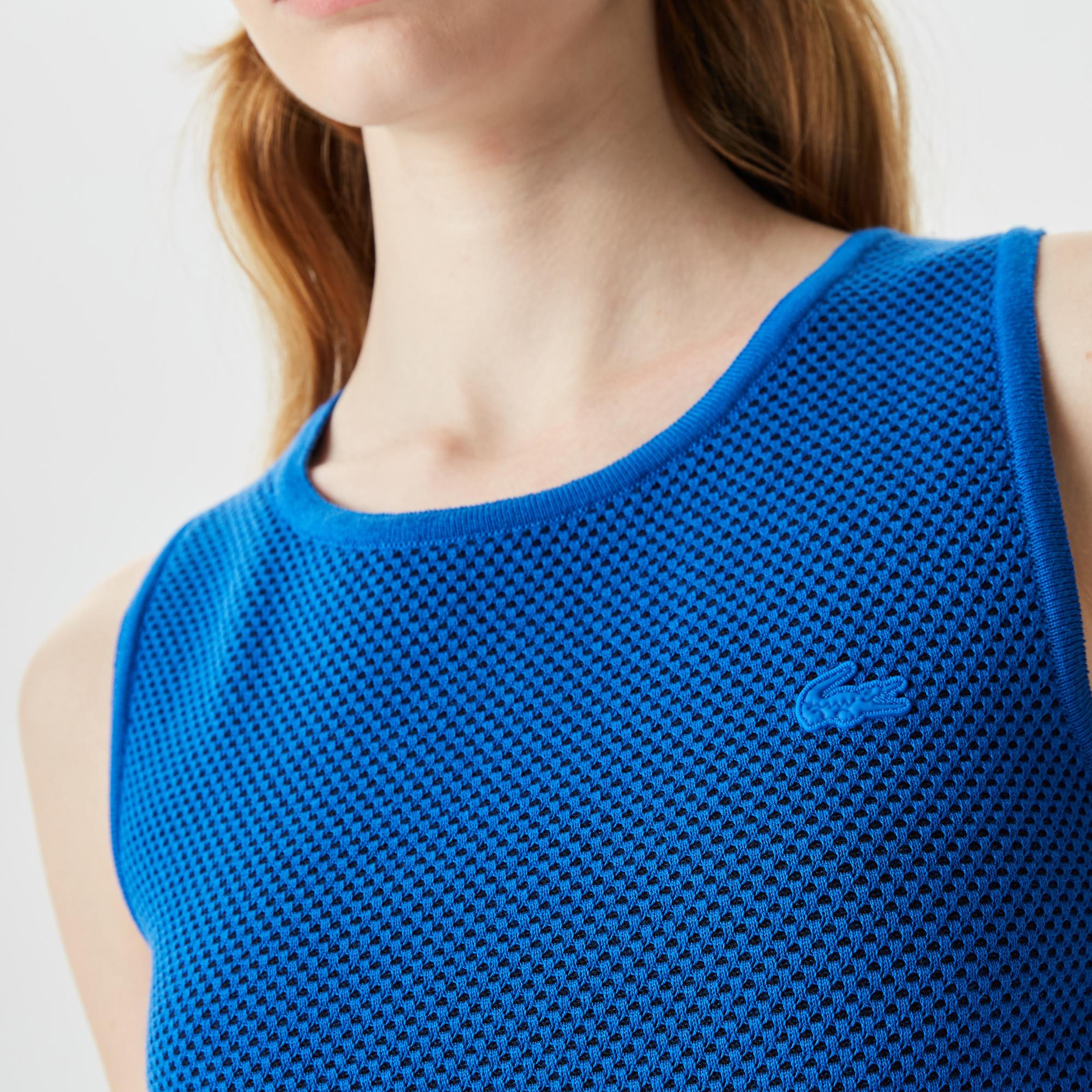 Kadın Slim Fit Bisiklet Yaka Renk Bloklu Mavi Triko