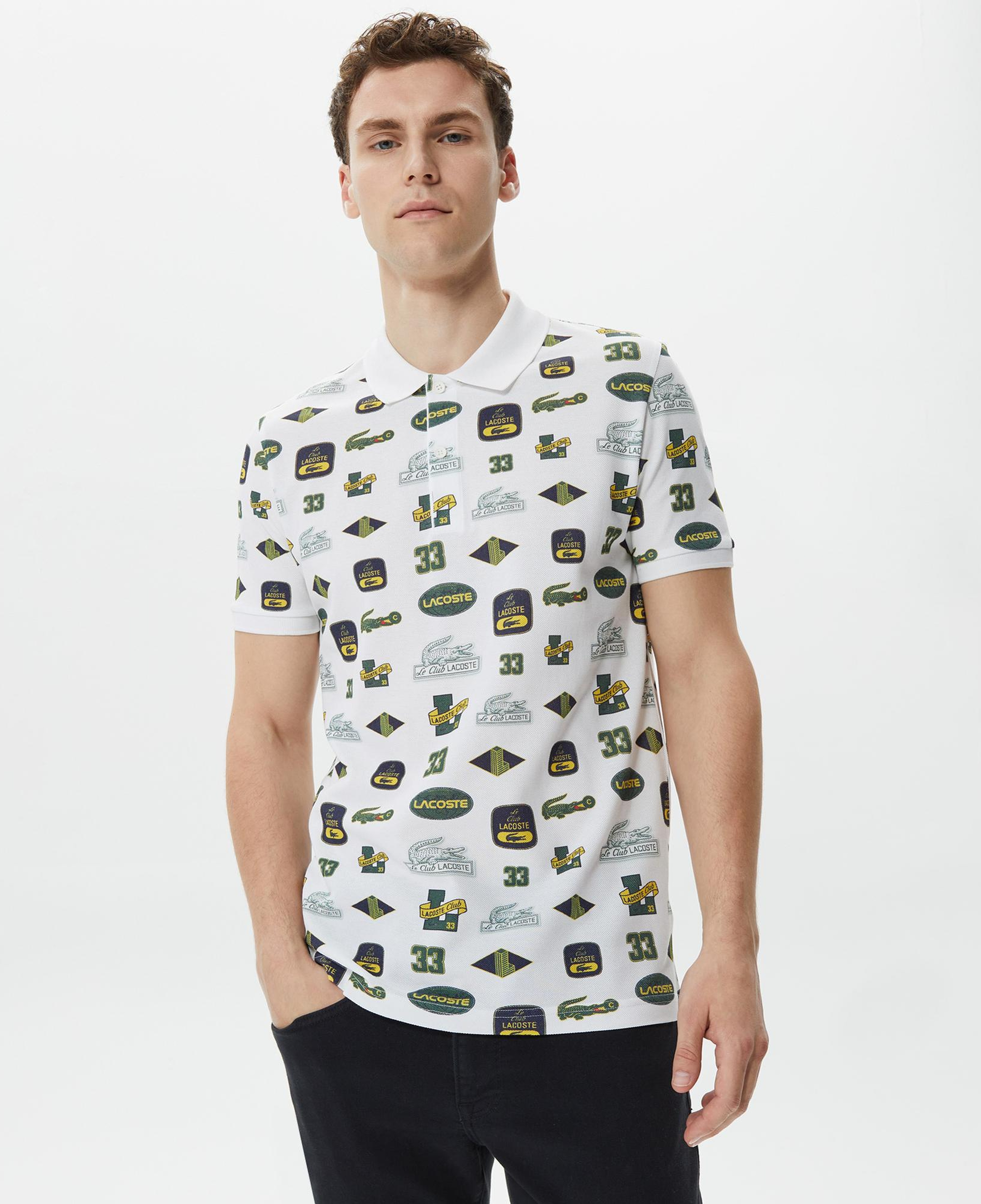 Erkek Slim Fit Baskılı Beyaz Polo