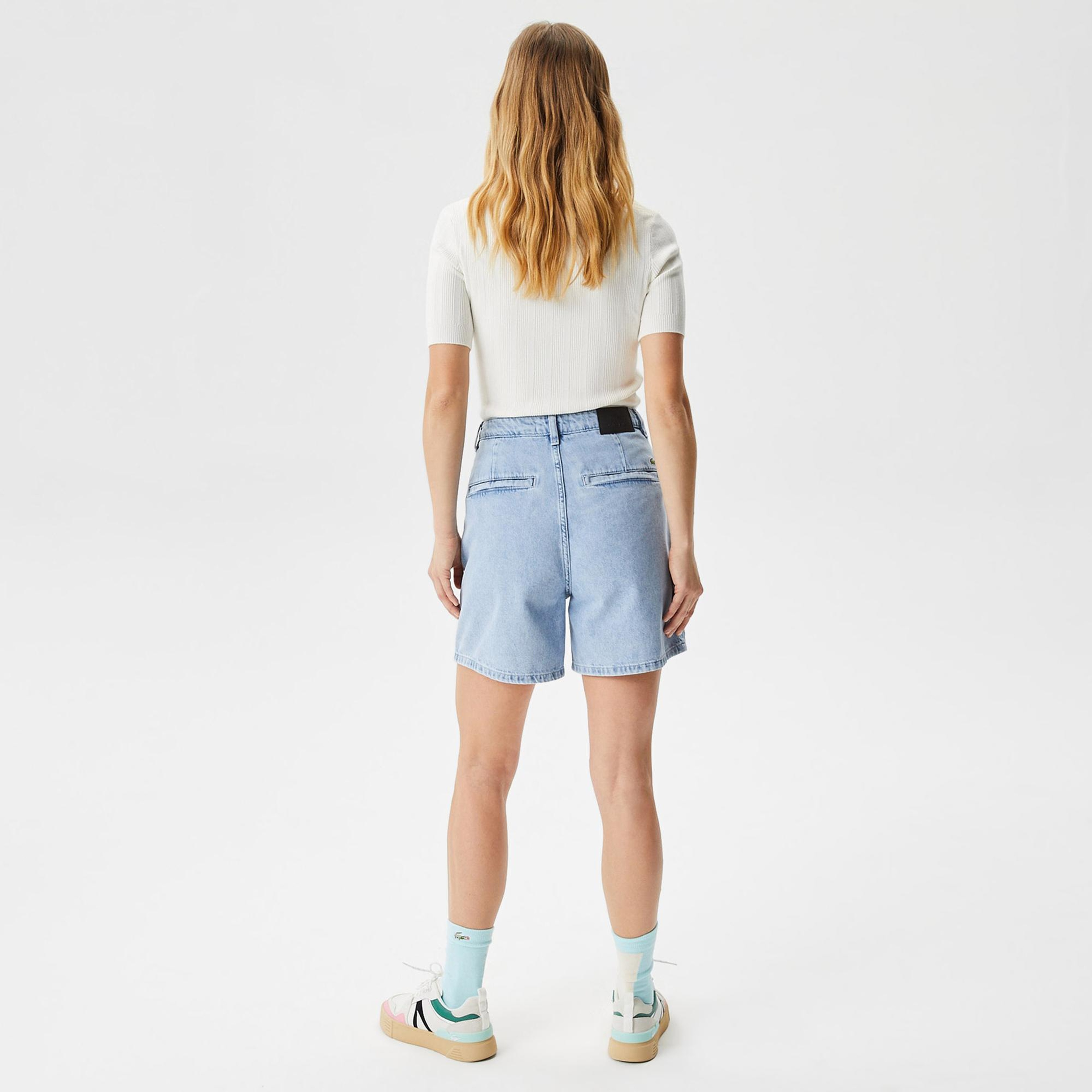Kadın Loose Fit Denim Açık Mavi Bermuda