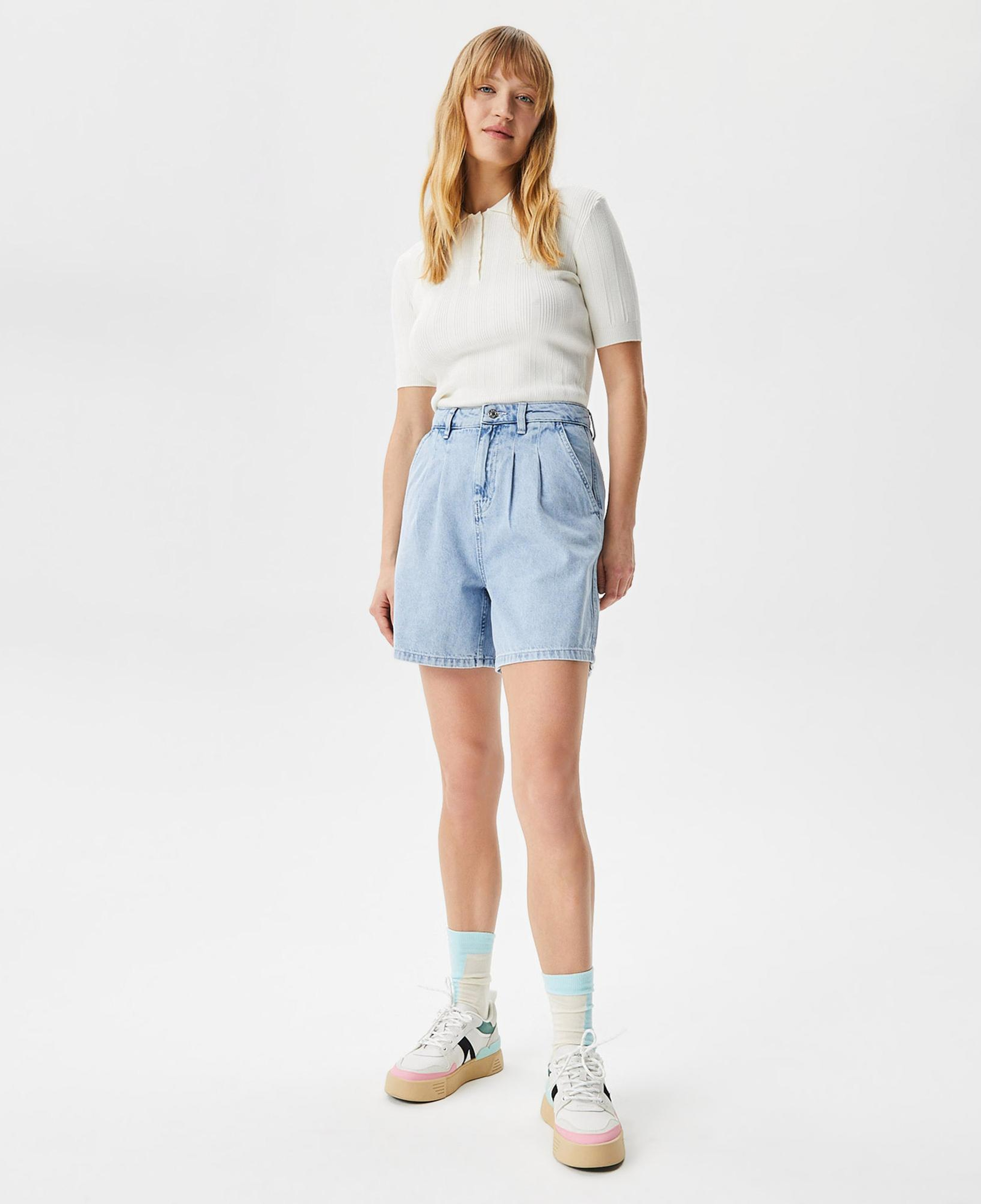 Kadın Loose Fit Denim Açık Mavi Bermuda