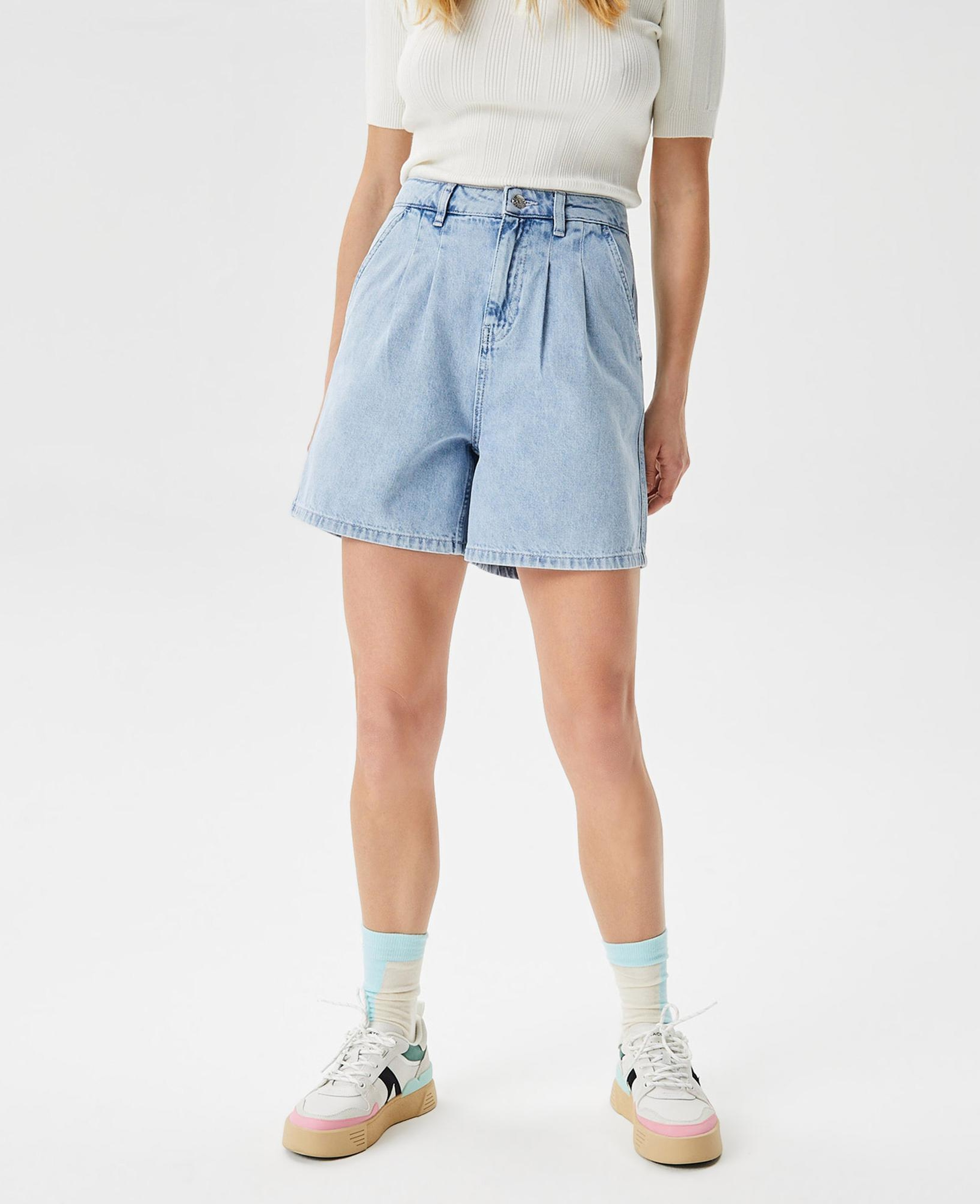 Kadın Loose Fit Denim Açık Mavi Bermuda