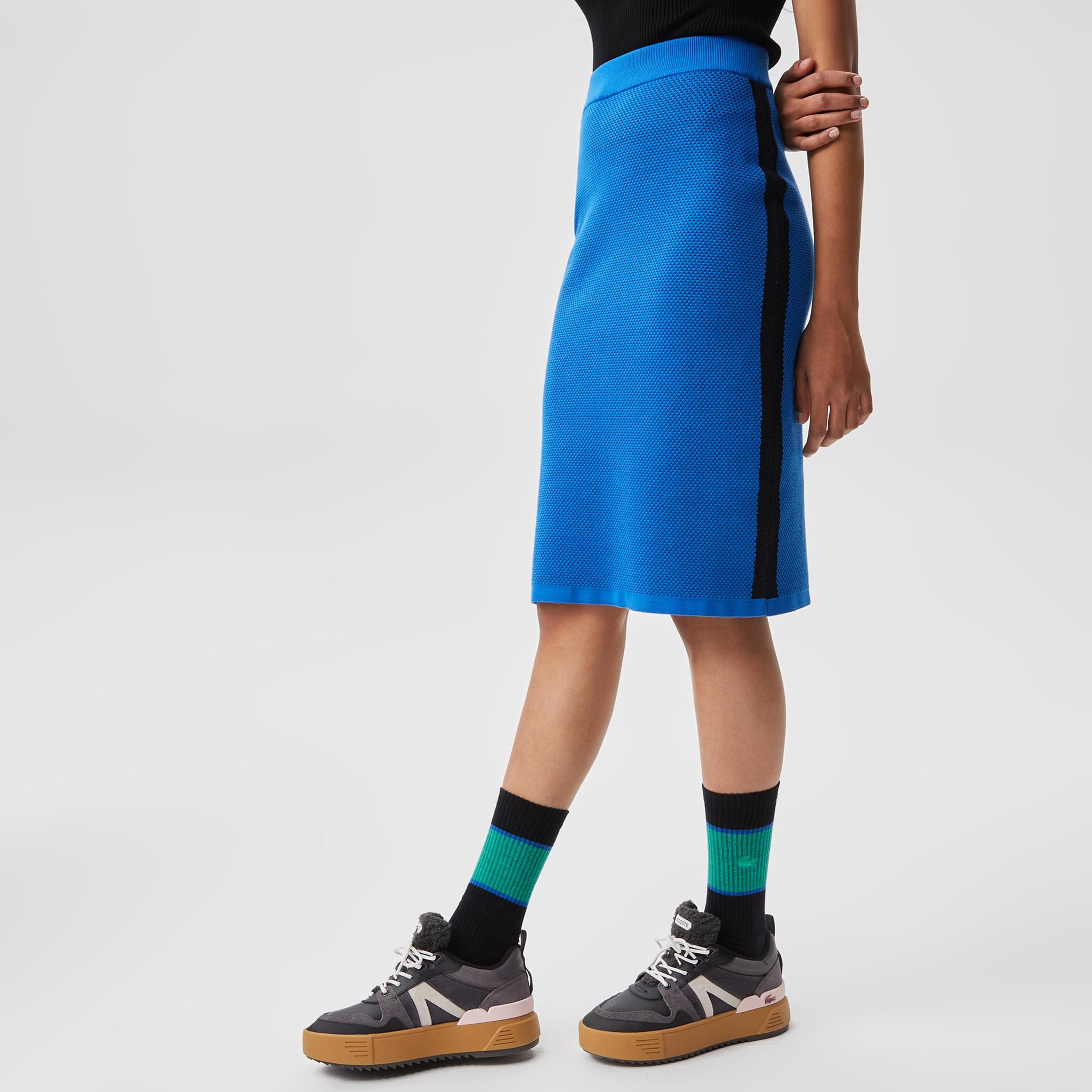 Kadın Slim Fit Renk Bloklu Mavi Etek