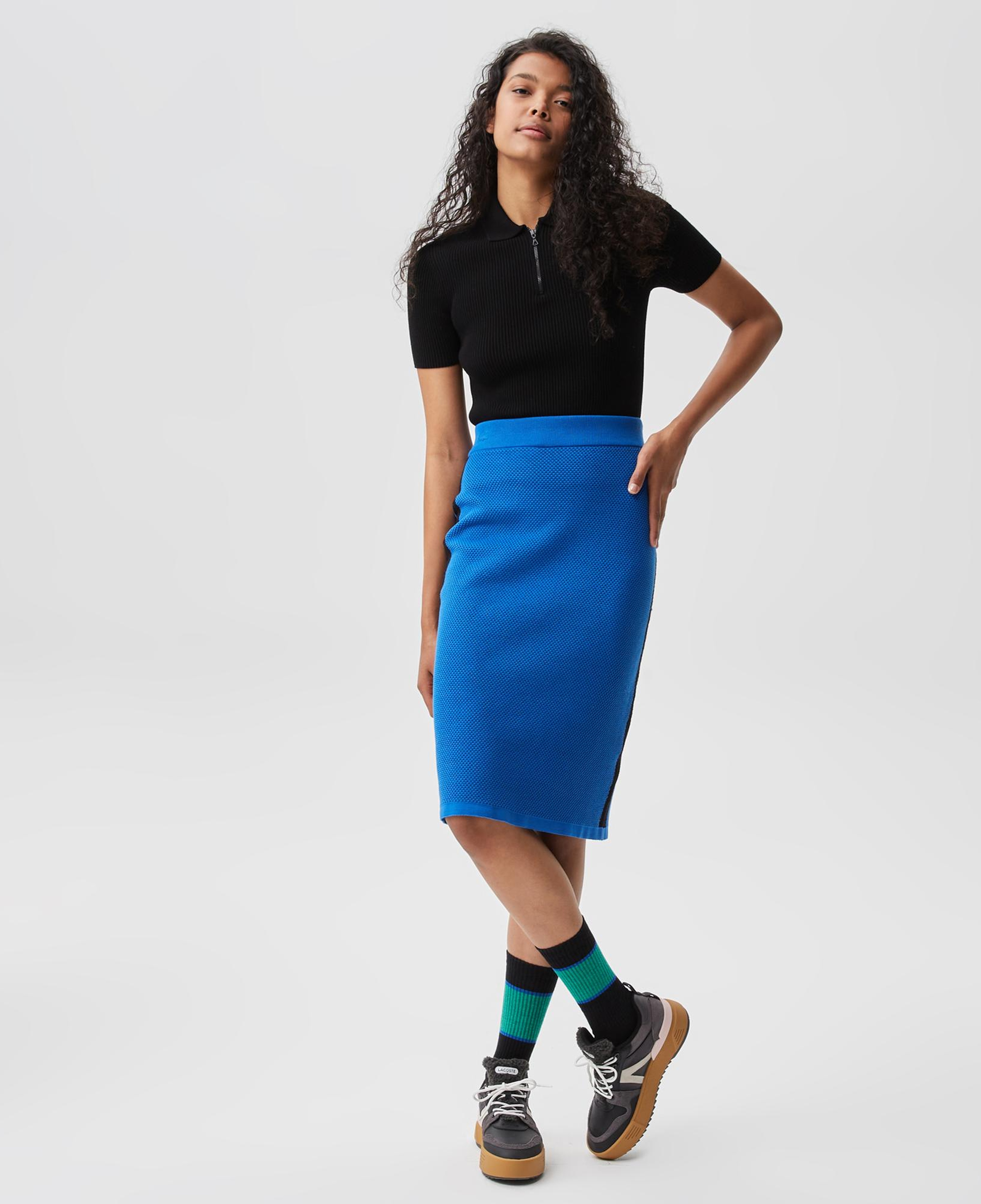 Kadın Slim Fit Renk Bloklu Mavi Etek