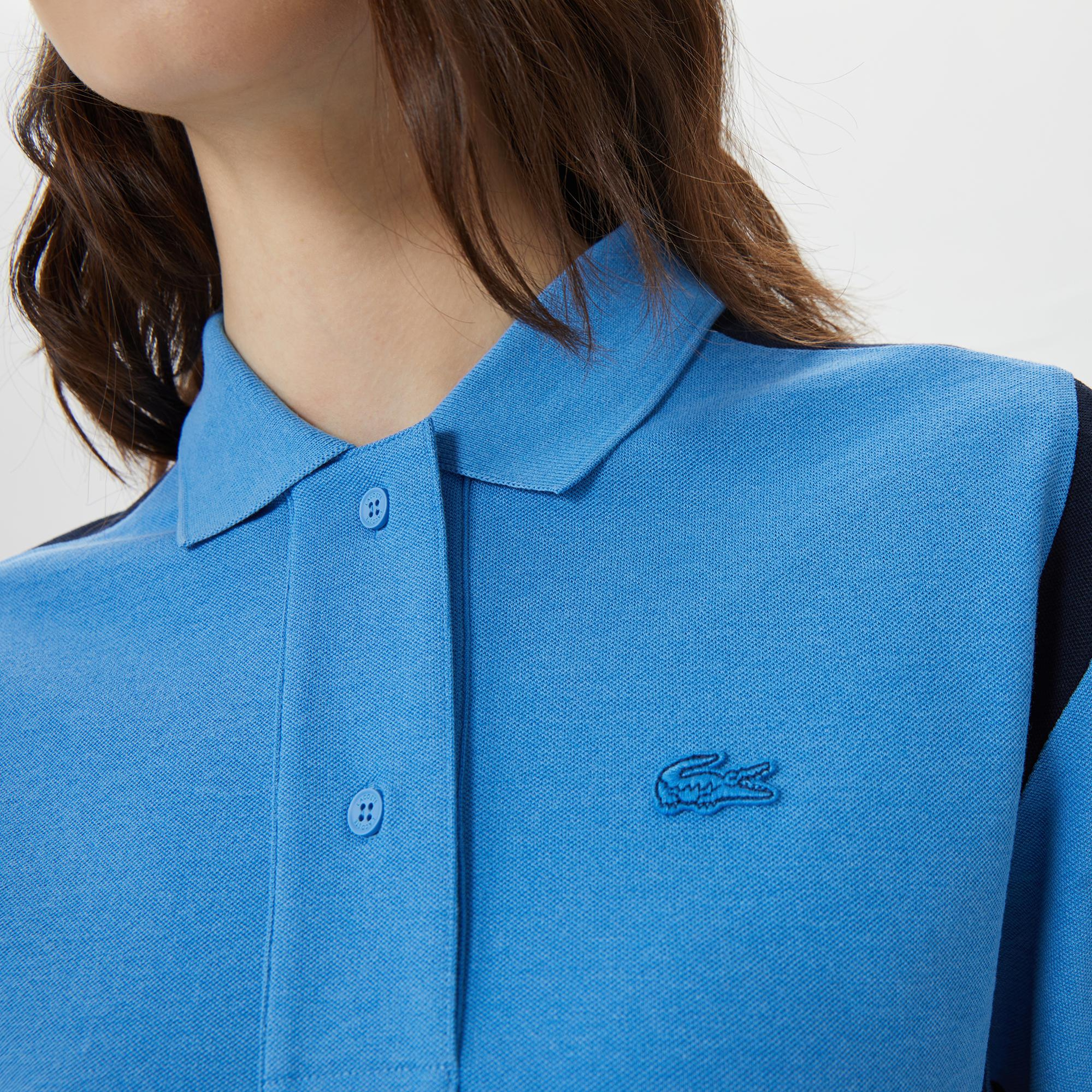 Kadın Loose Fit Renk Bloklu Mavi Polo