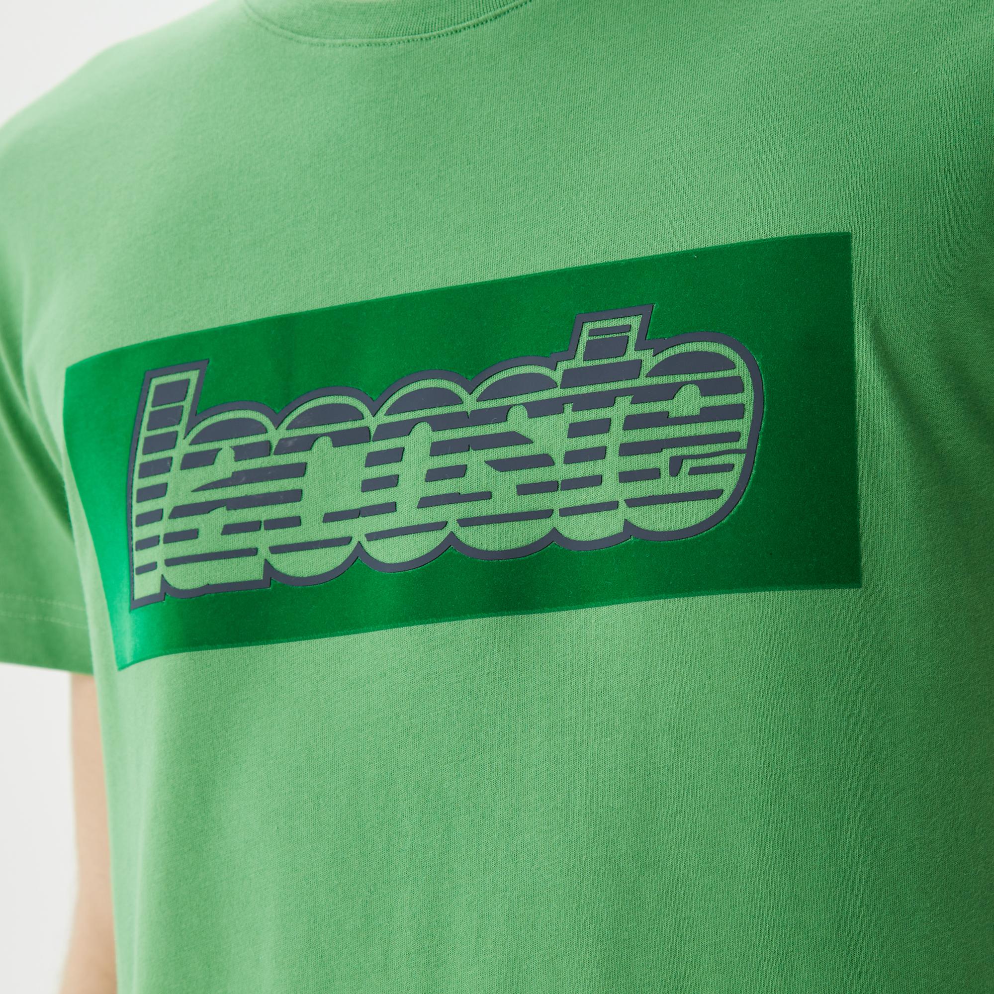 Erkek Regular Fit Bisiklet Yaka Baskılı Yeşil T-Shirt