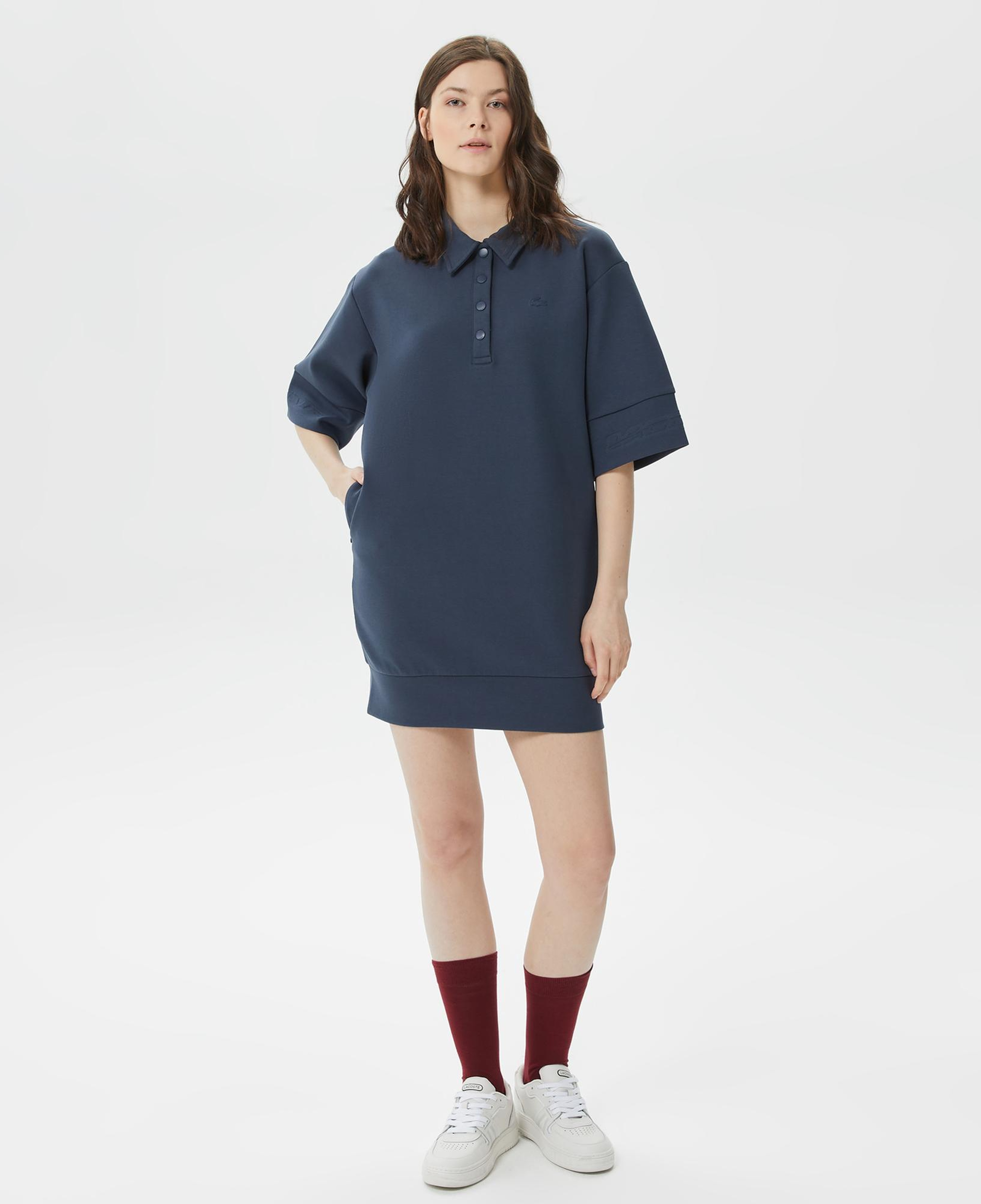 Kadın Loose Fit Kısa Kollu Polo Yaka Lacivert Elbise