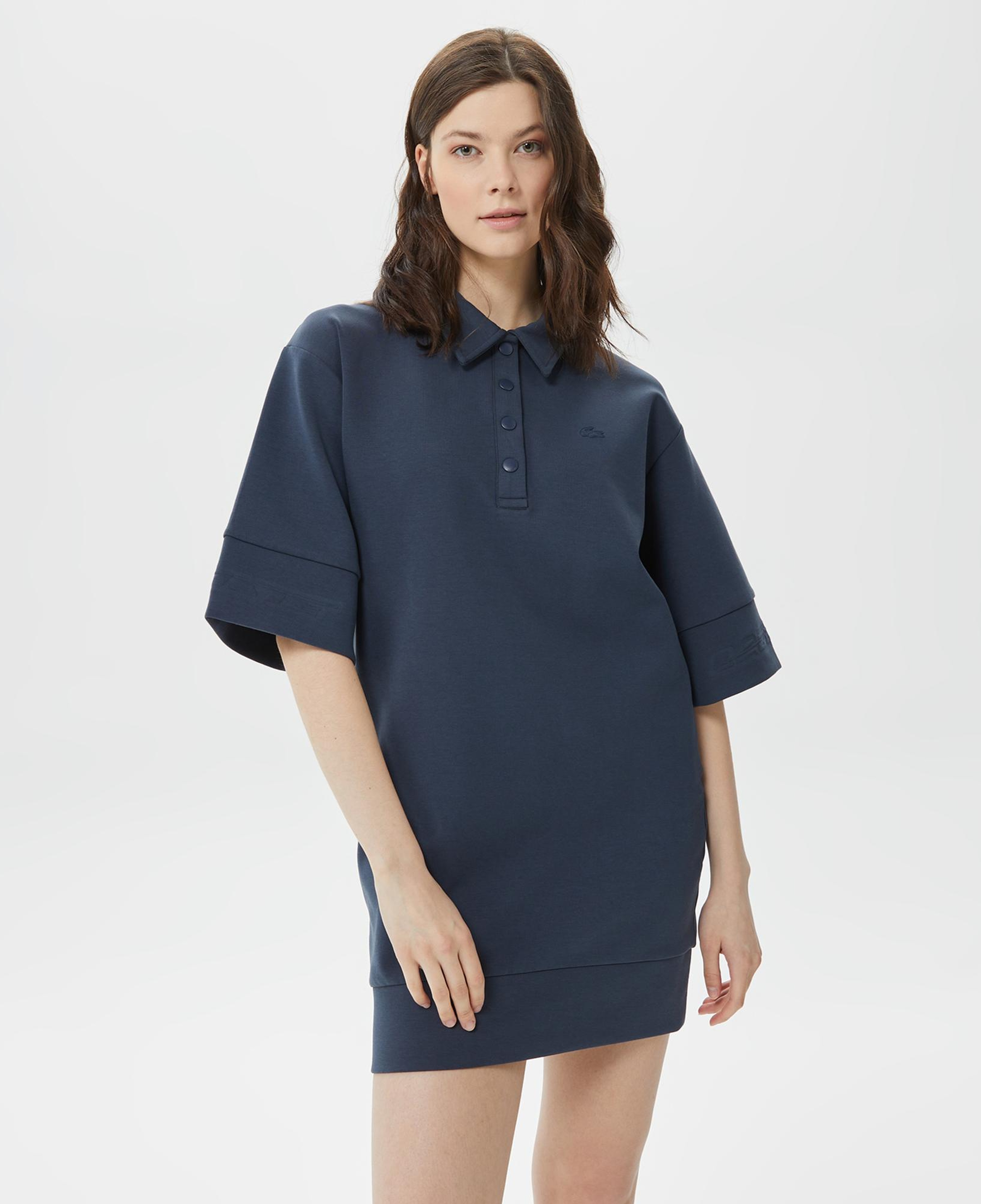 Kadın Loose Fit Kısa Kollu Polo Yaka Lacivert Elbise