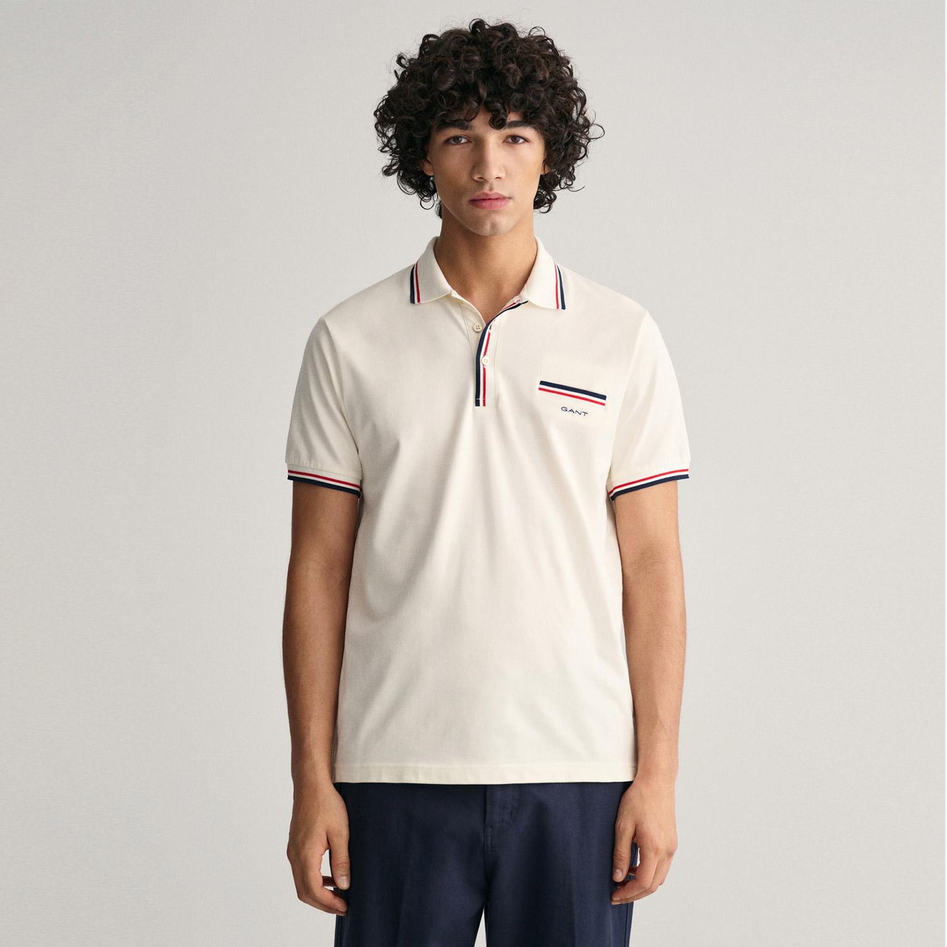 GANT Erkek Krem Regular Fit Çizgili Polo