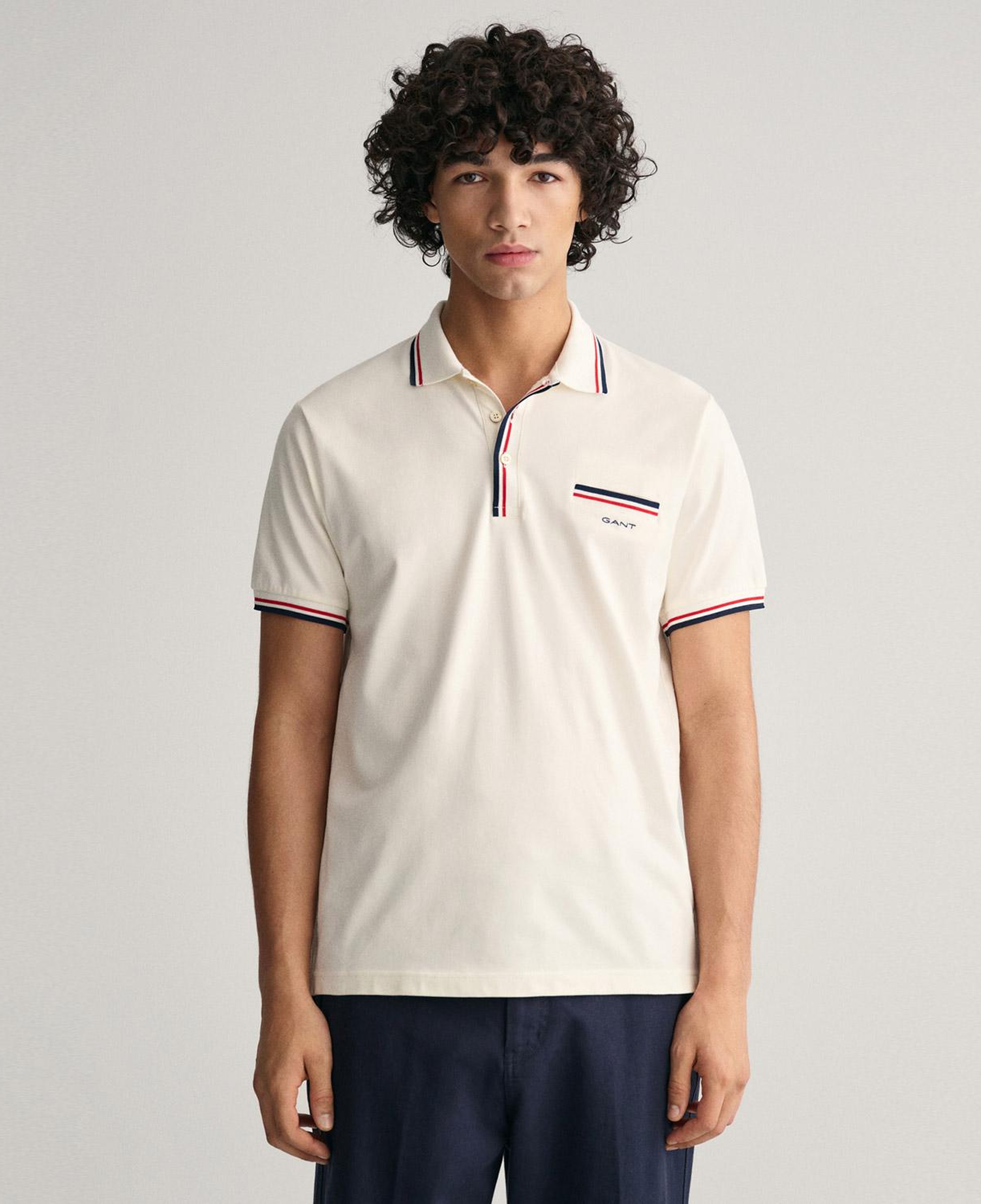 GANT Erkek Krem Regular Fit Çizgili Polo