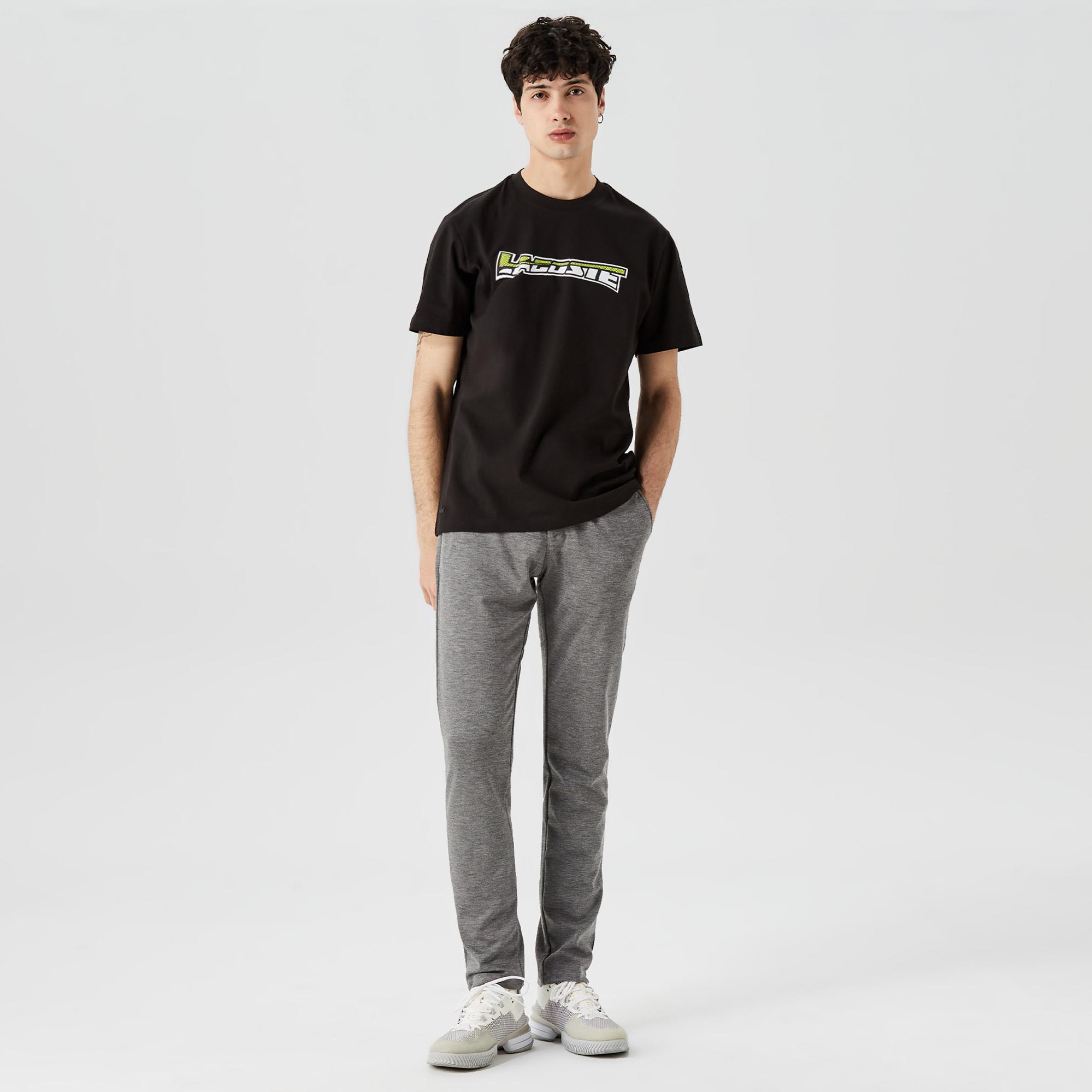 Erkek Relaxed Fit Bisiklet Yaka Baskılı Siyah T-Shirt