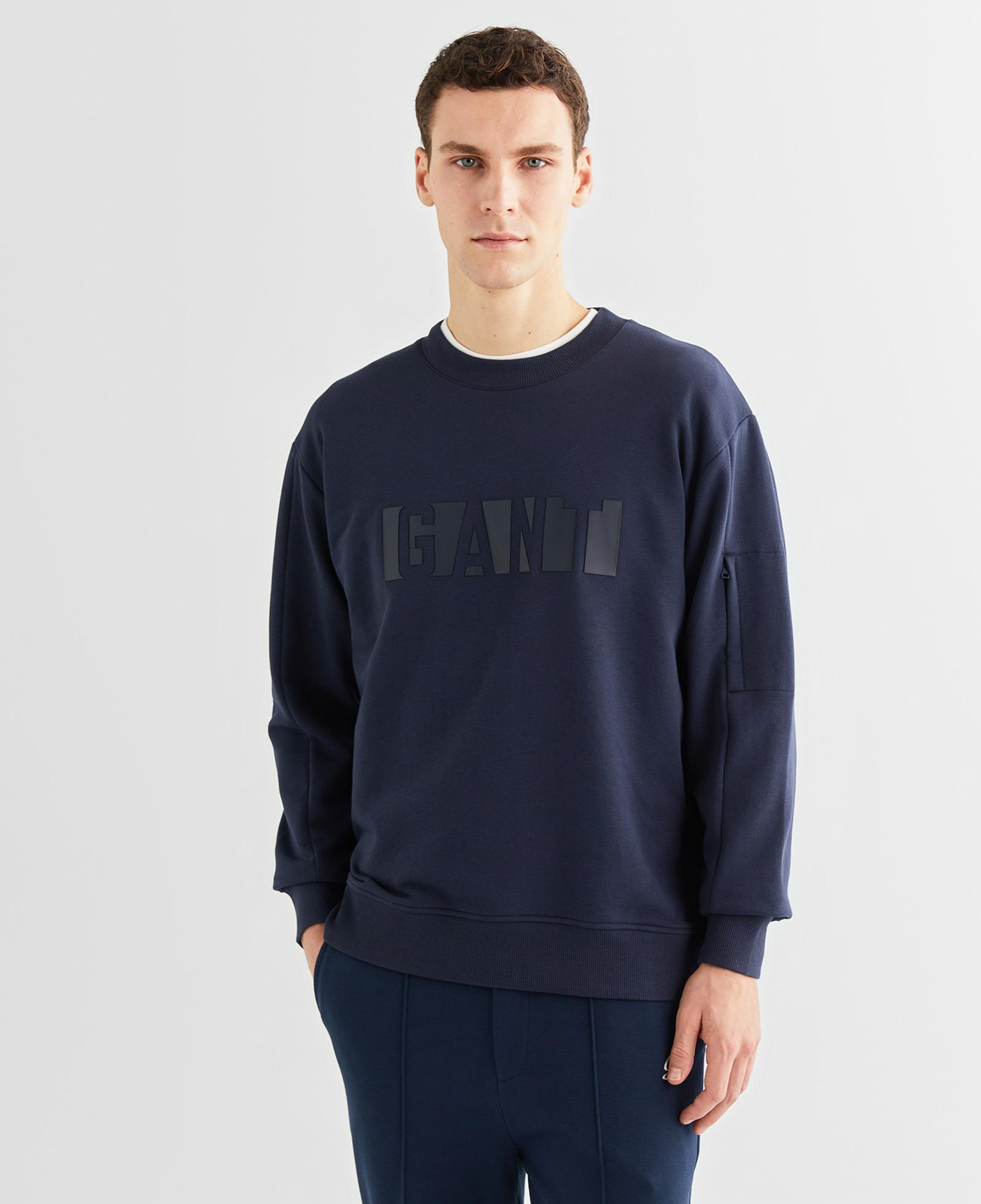 GANT Erkek Lacivert Relaxed Fit Bisiklet Yaka Logolu Sweatshirt