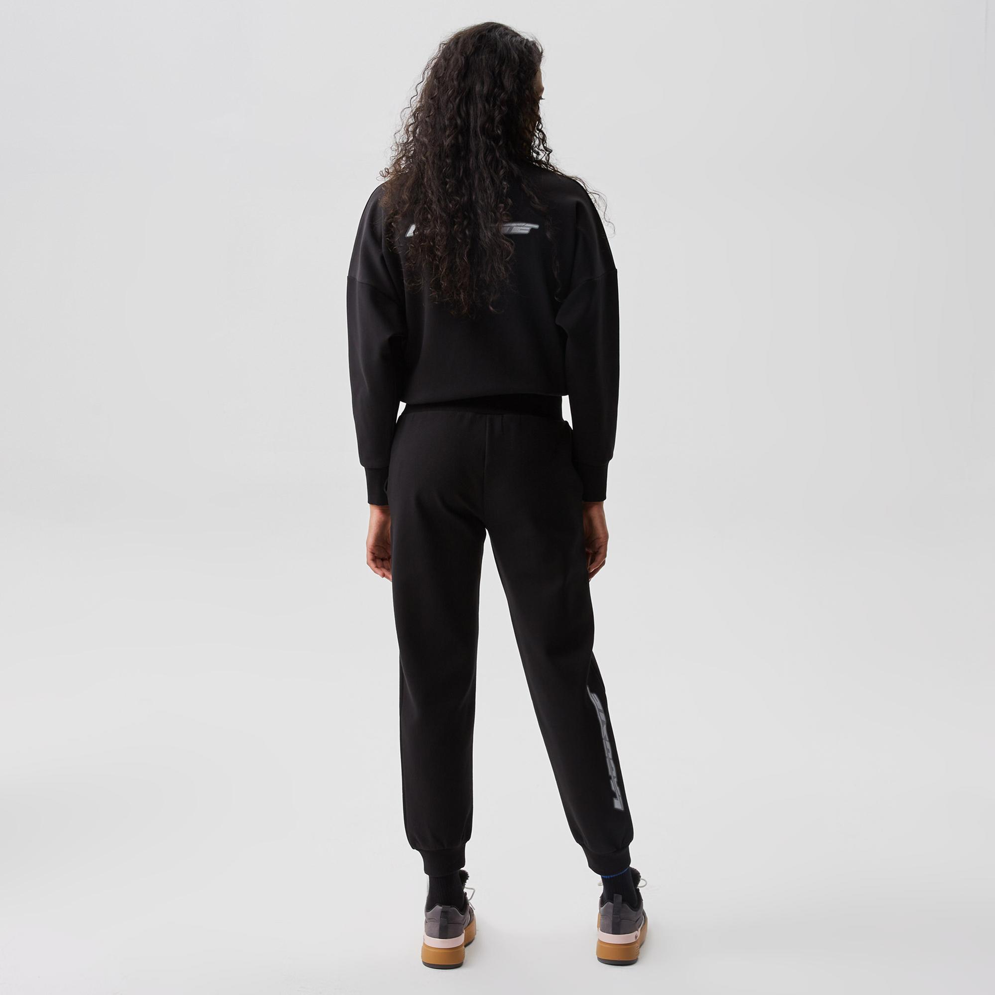 Kadın Slim Fit Baskılı Siyah Eşofman Altı