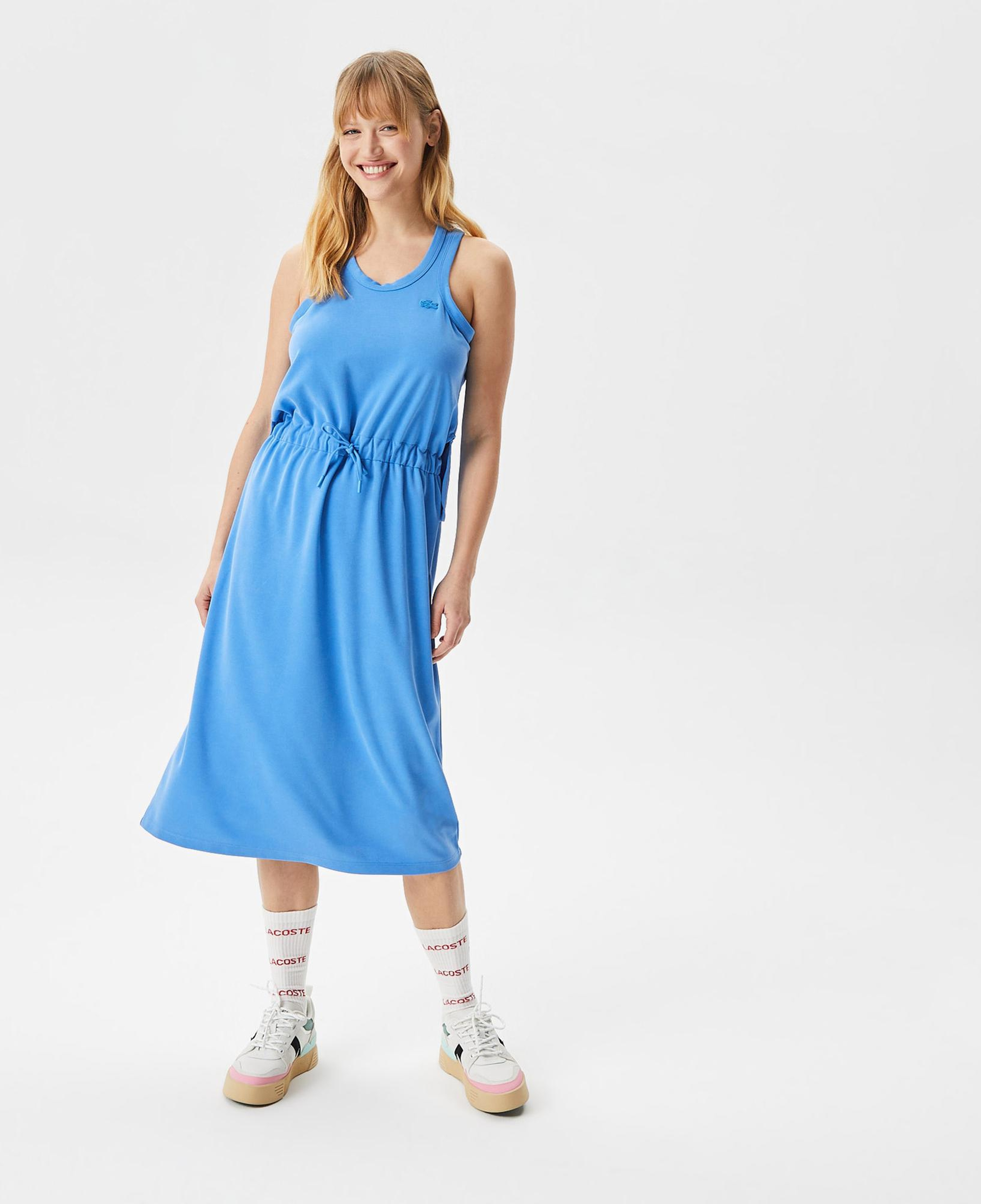 Kadın Loose Fit Kolsuz V Yaka Mavi Elbise