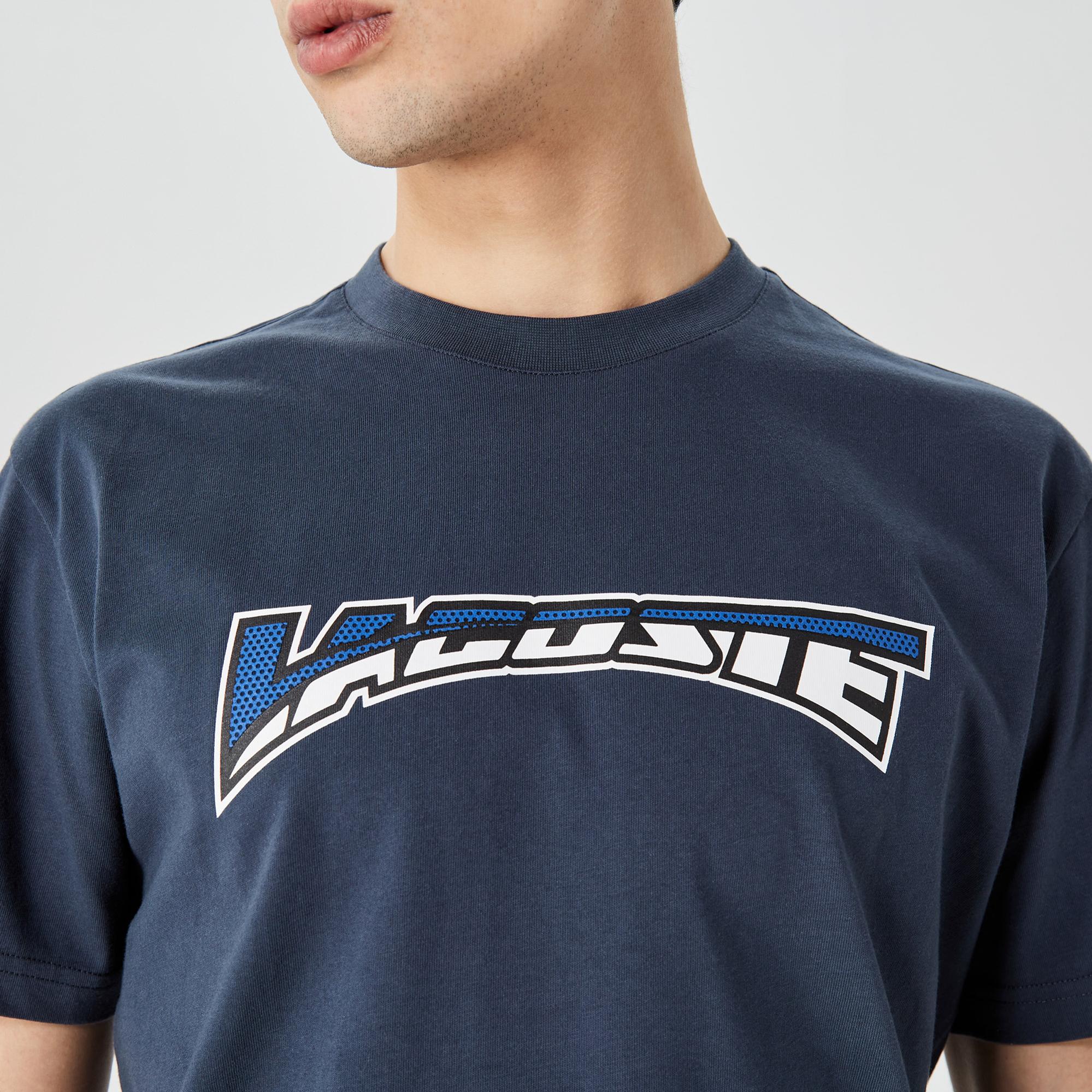 Erkek Relaxed Fit Bisiklet Yaka Baskılı Lacivert T-Shirt